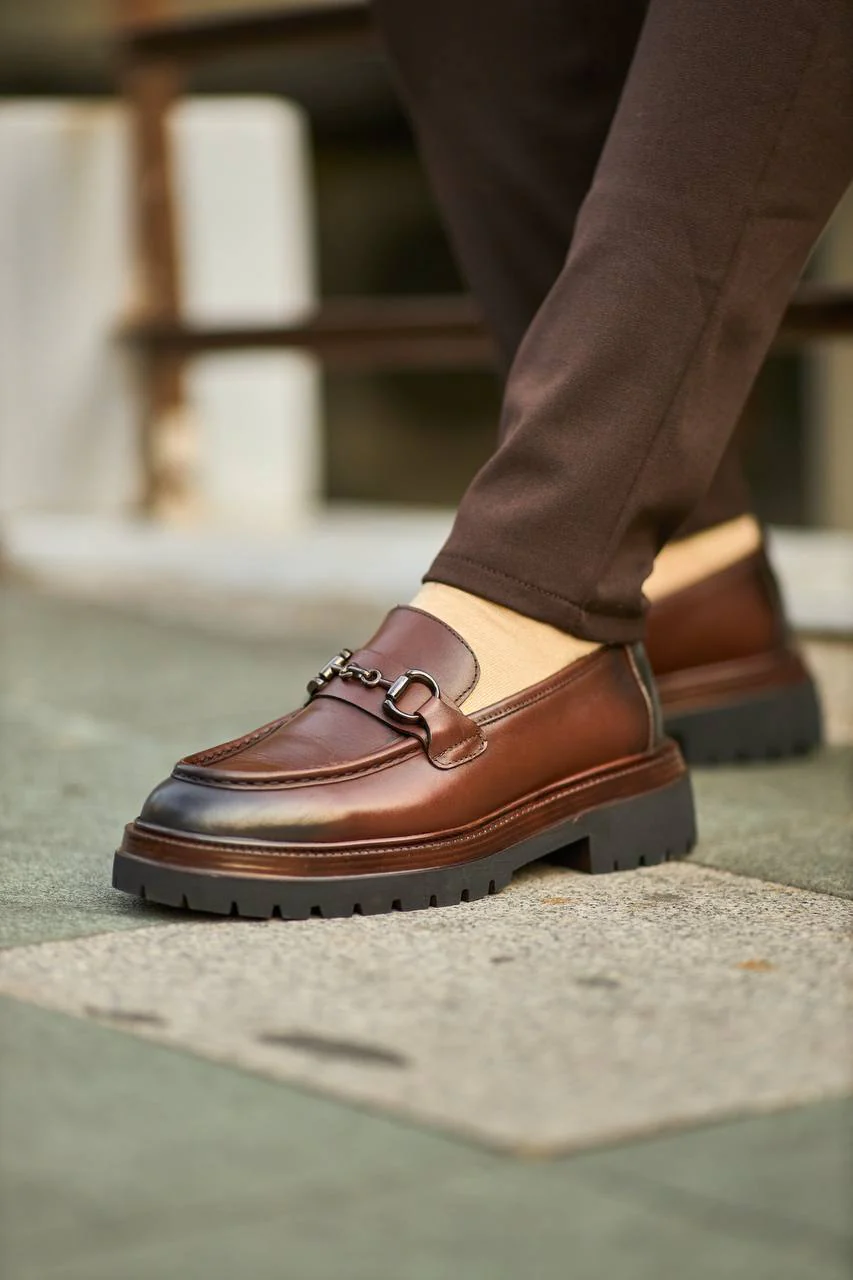 Brown Leather Chunky Horsebit Loafers. - Image 2