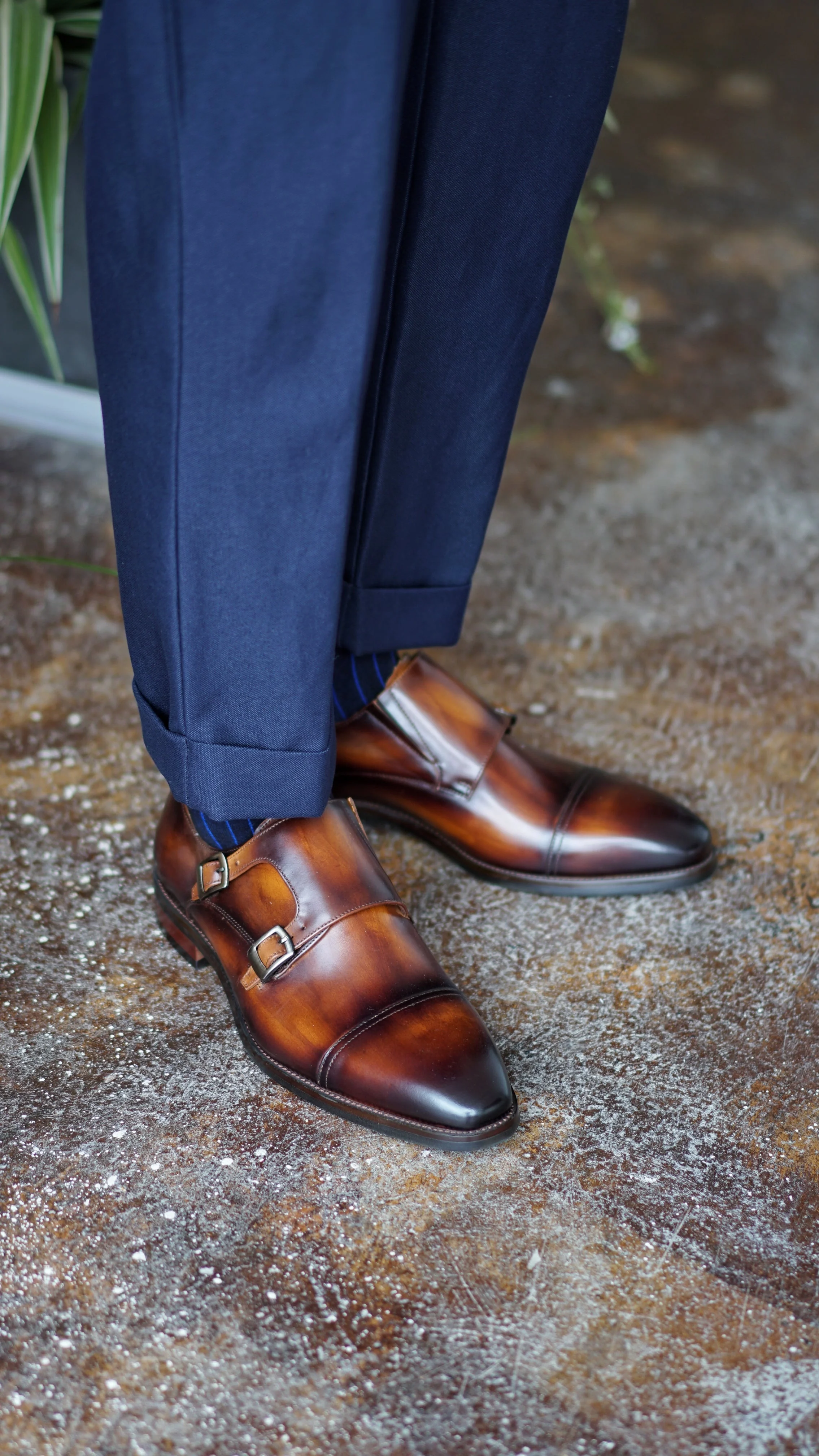 Brown Leather Double Monk Strap Shoes for Men - Image 5