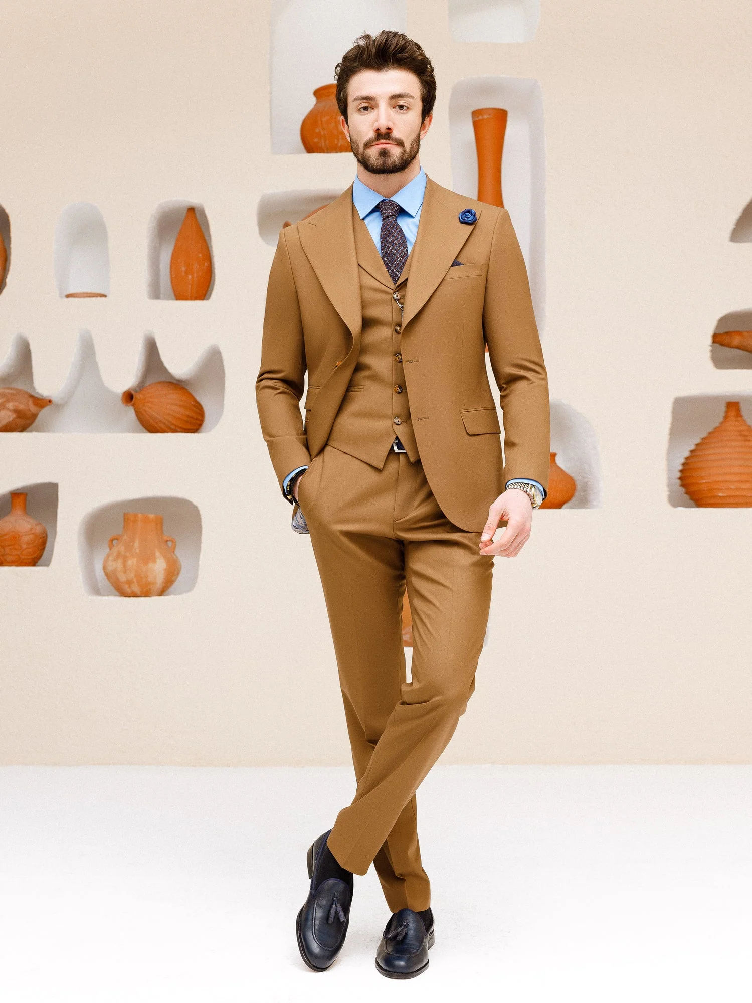 Brown Slim-Fit Suit 3-Piece - Image 4