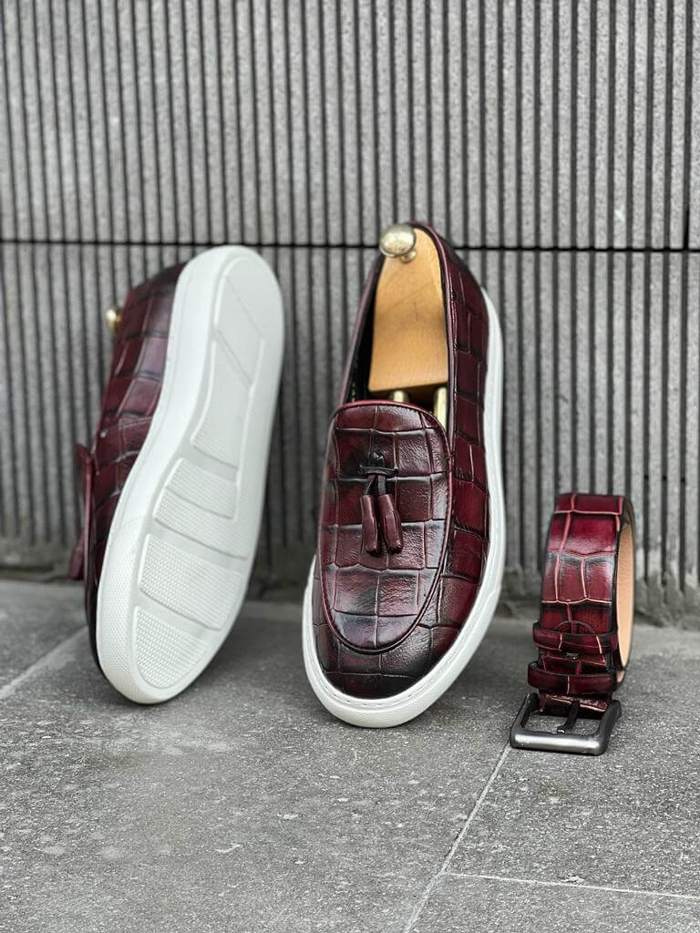 Verona Edition Burgundy Tassel Slip-On Loafers. - Image 4