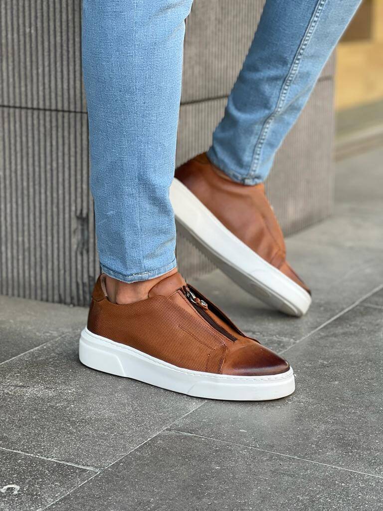 Valencia Edition - Camel Zipper Detail Sneakers. - Image 5