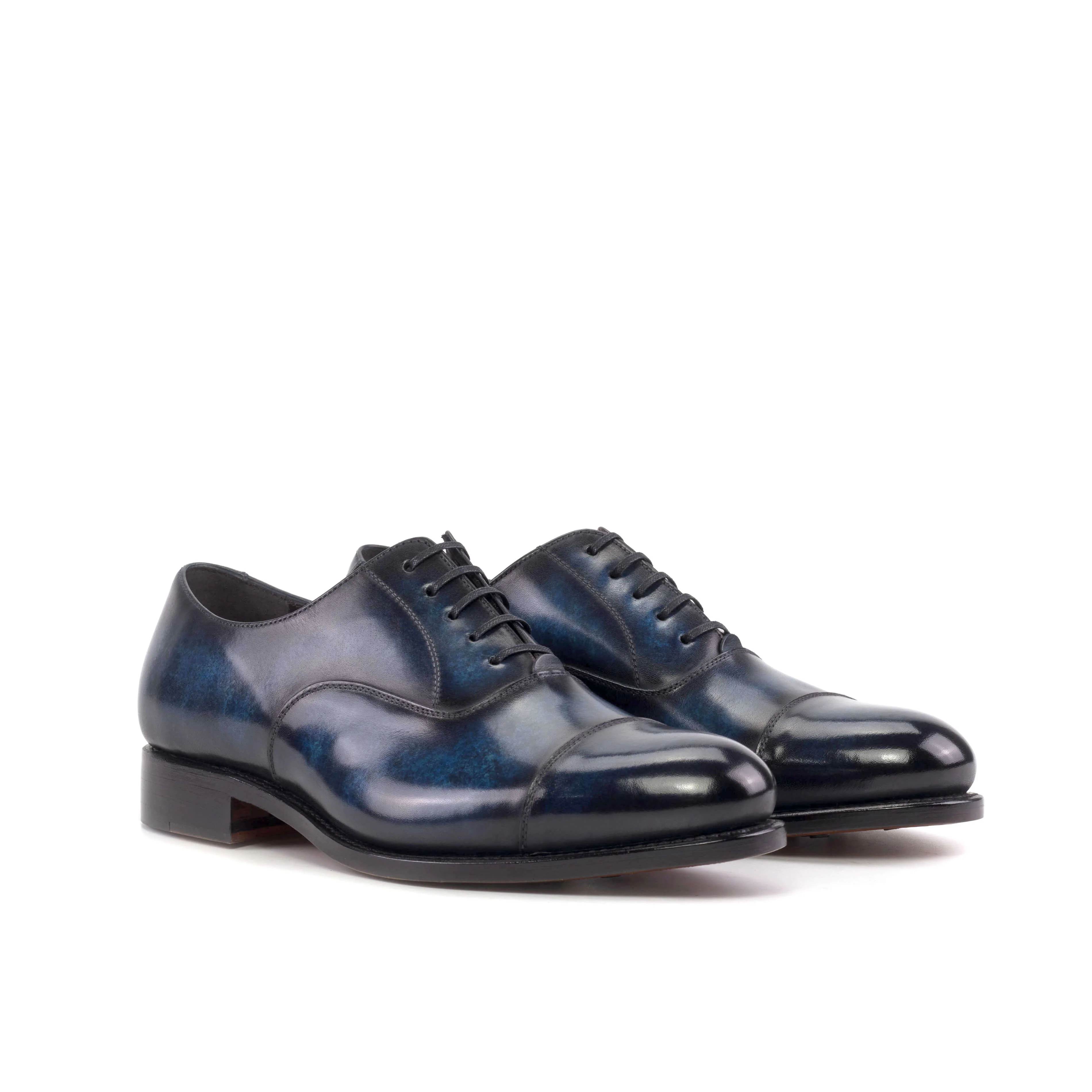 Cap-Toe Oxford Dress Shoes in Denim Blue Patina – Handmade Leather, Made to Order. - Image 5