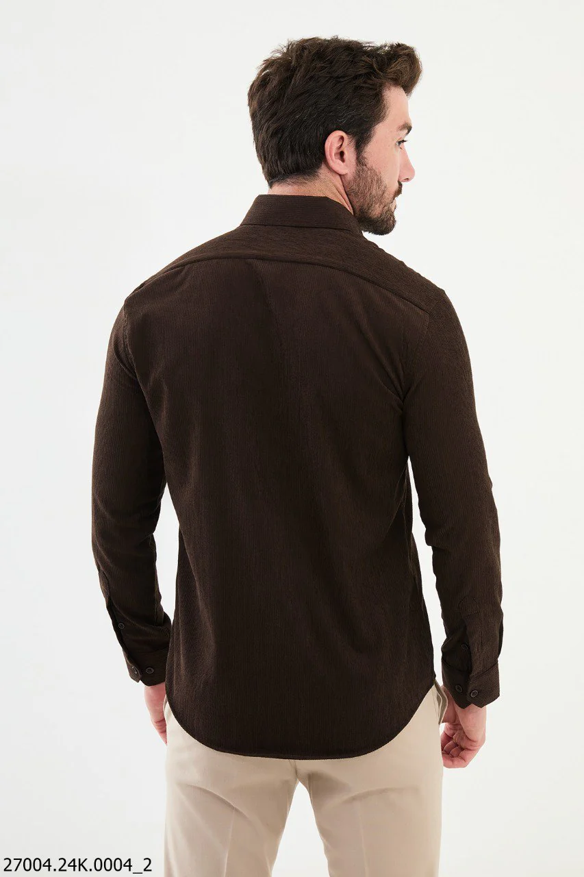Chocolate Brown Corduroy Men's Shirt. - Image 3