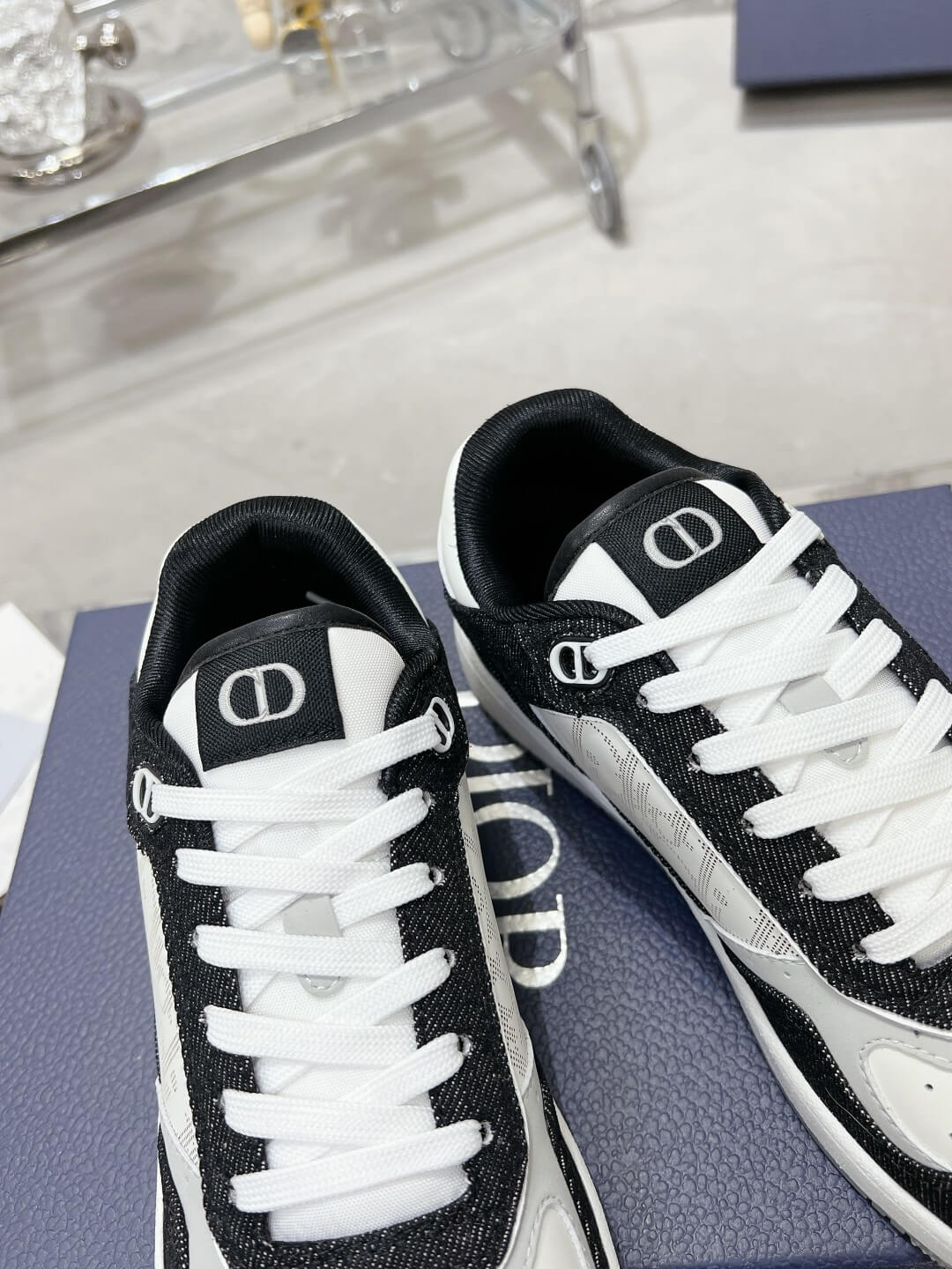 Christian Dior B27 Low-top Denim Black White Oblique Leather - Image 6