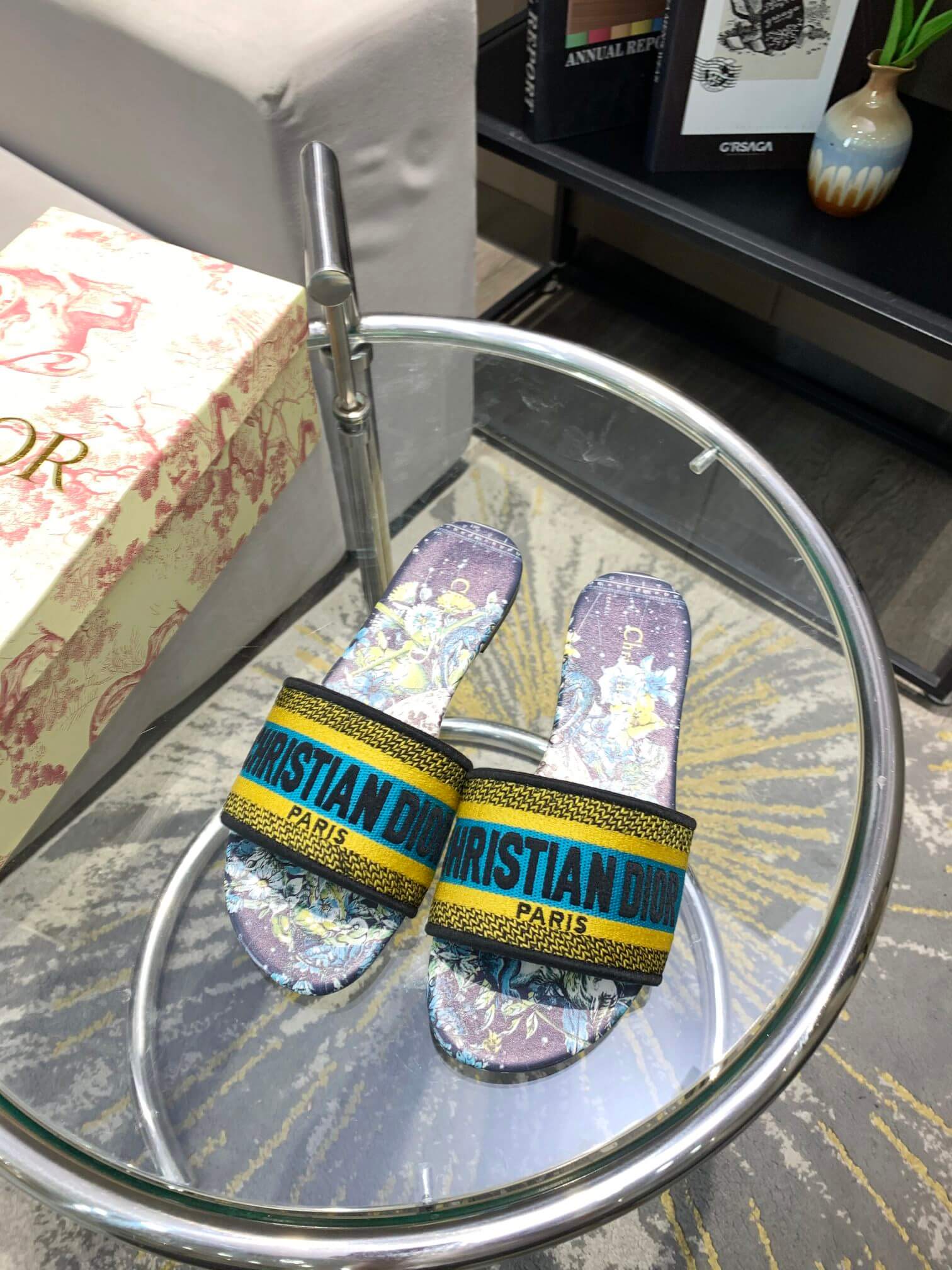Christian Dior Bandana Dway Slides Navy Blue/Dark Blue - Image 4
