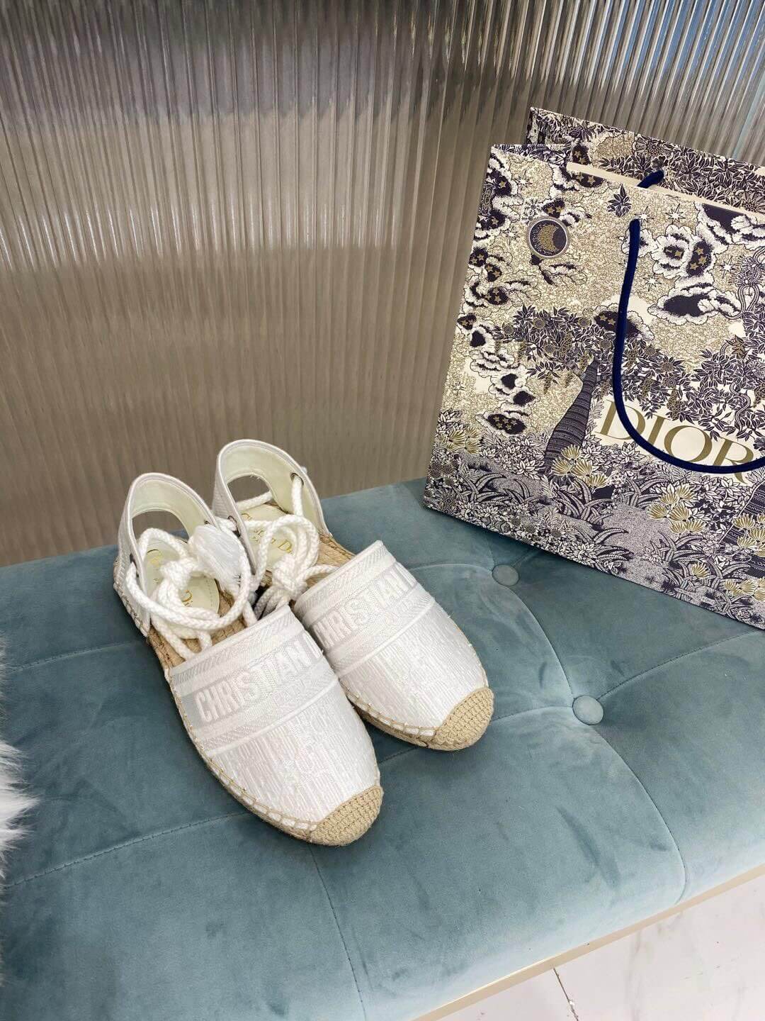 Christian Dior Granville Espadrille Sandal White with Beige Sole - Image 3
