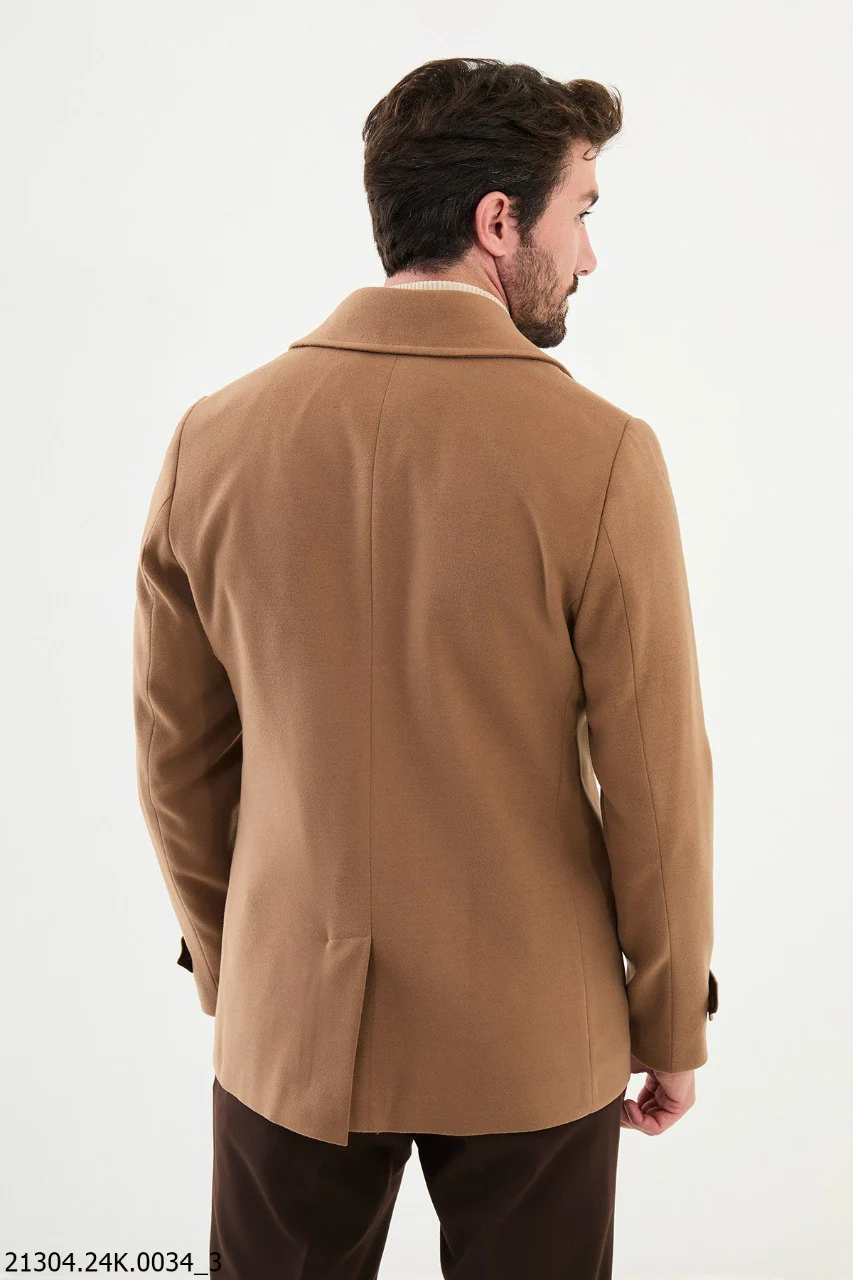 Classic Men's Camel Asymmetrical Button Peacoat. - Image 4