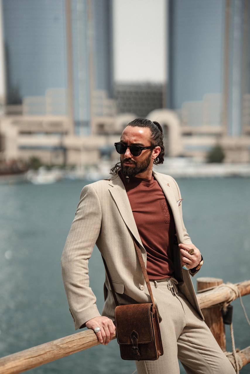 Mykonos Breeze Beige Mono Collar Summer Suit. - Image 4