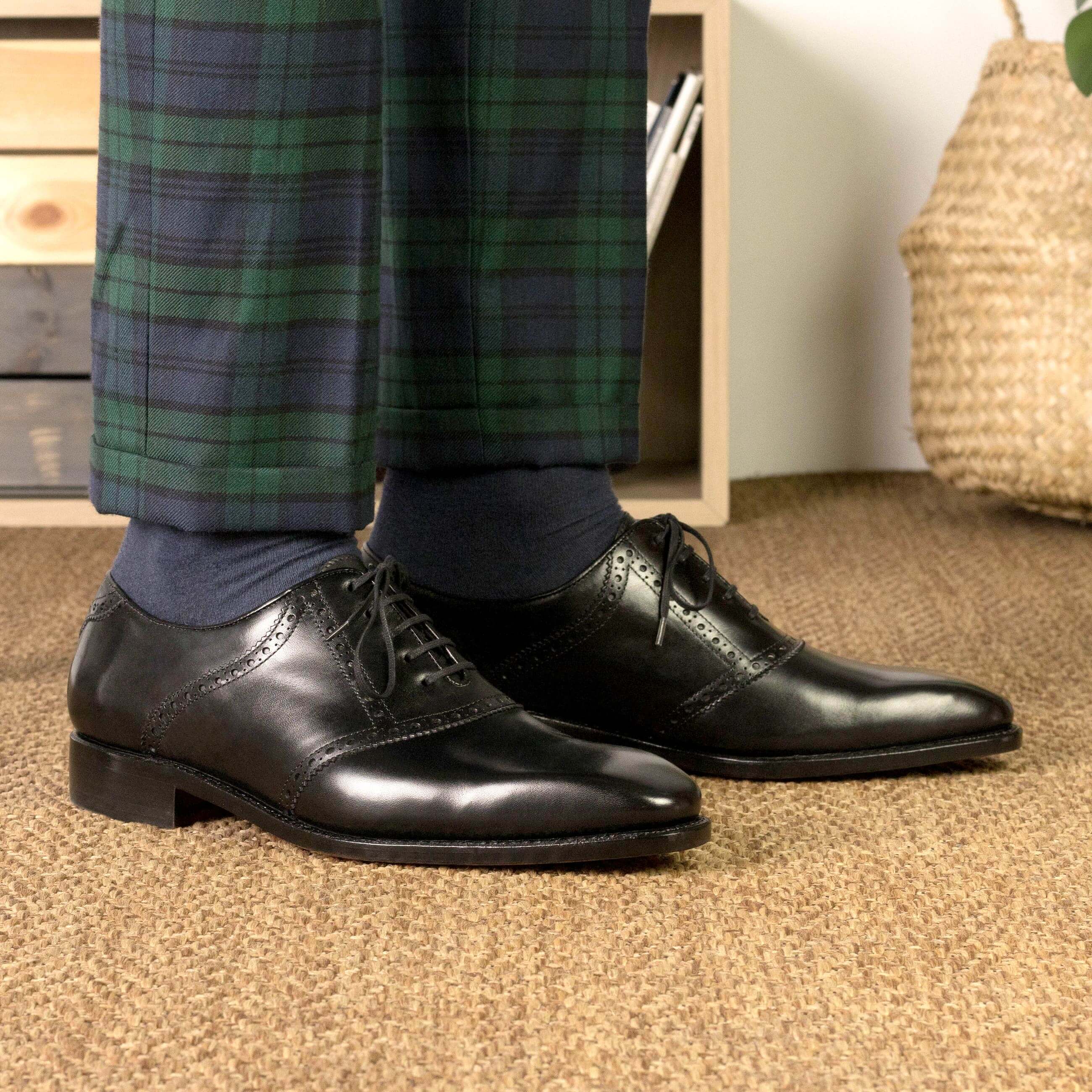 Custom Black Saddle Shoes – Handmade Box Calf Leather, Goodyear Welt Sole. - Image 3