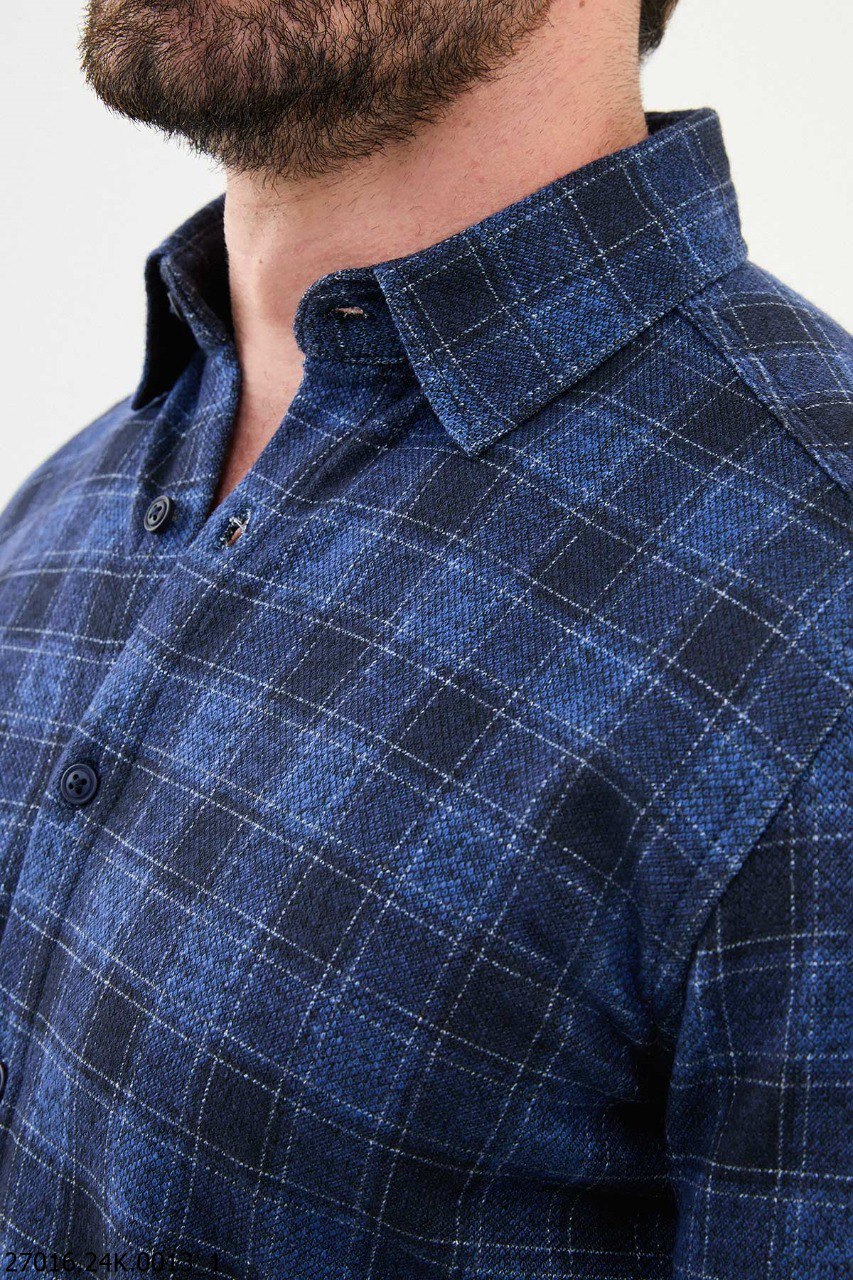 Dark Blue Plaid Men's Shirt. - Image 2