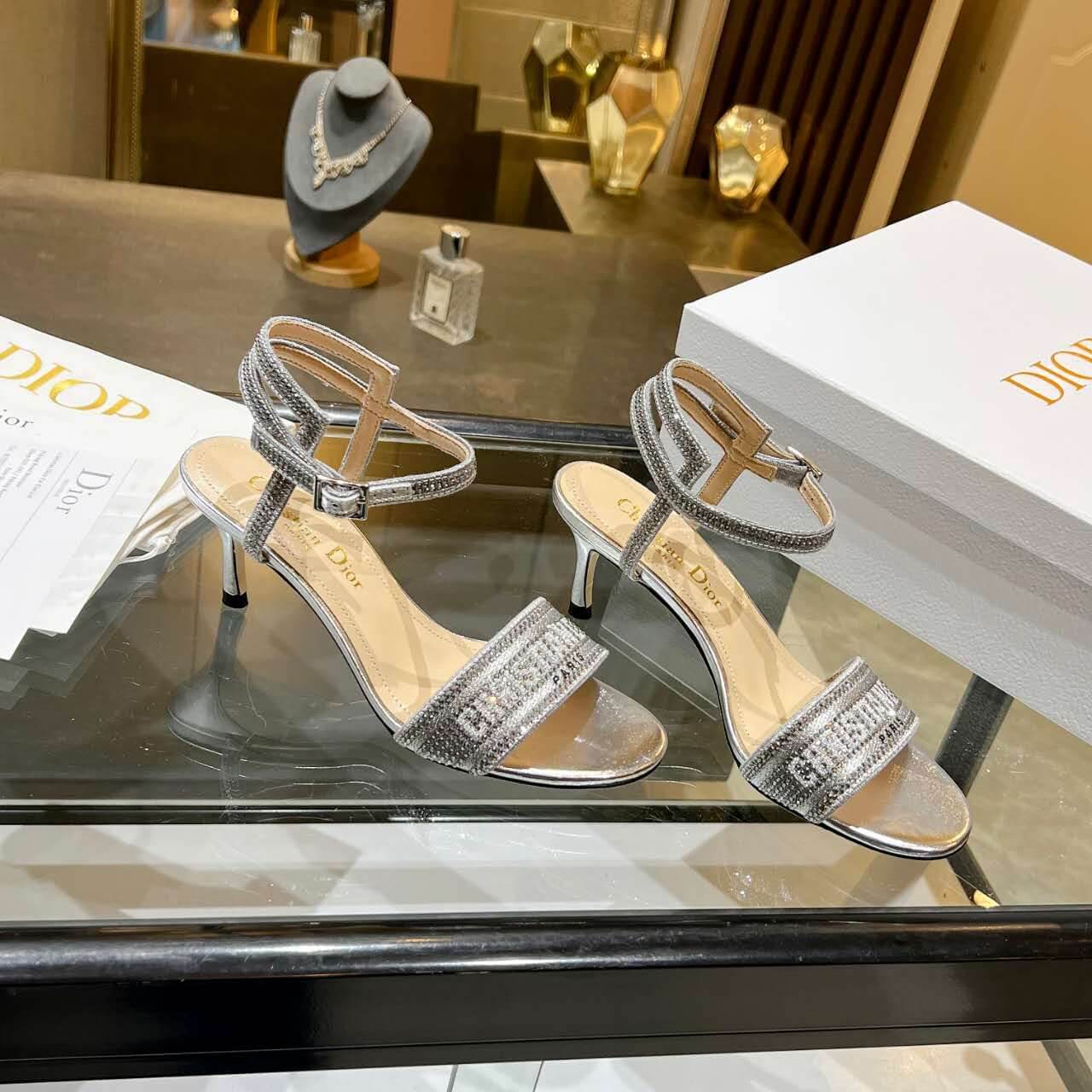 Dior Dway Heeled Sandal Silver - Image 2
