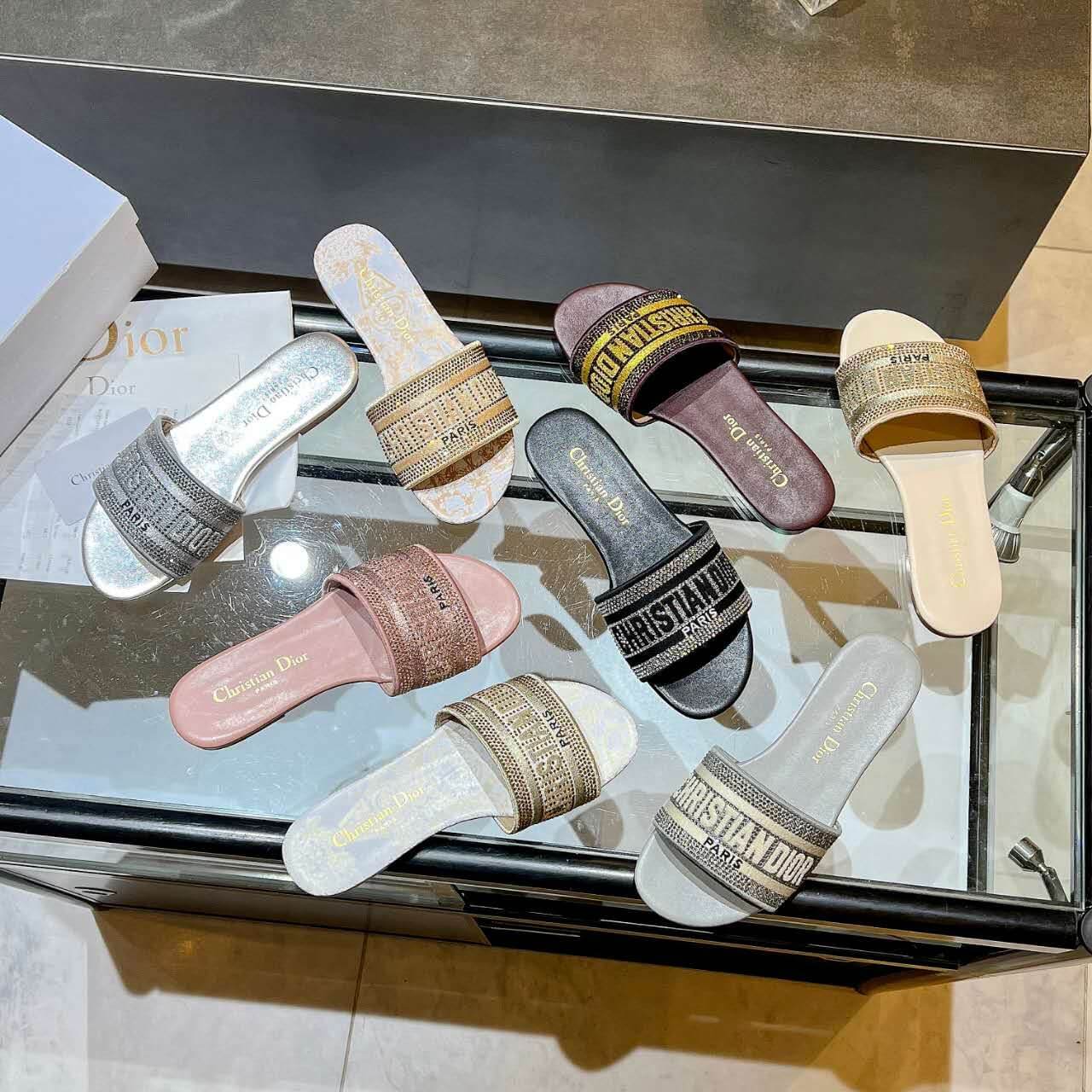 Dior Dway Rose Gold Glitter Slide Sandals - Image 3
