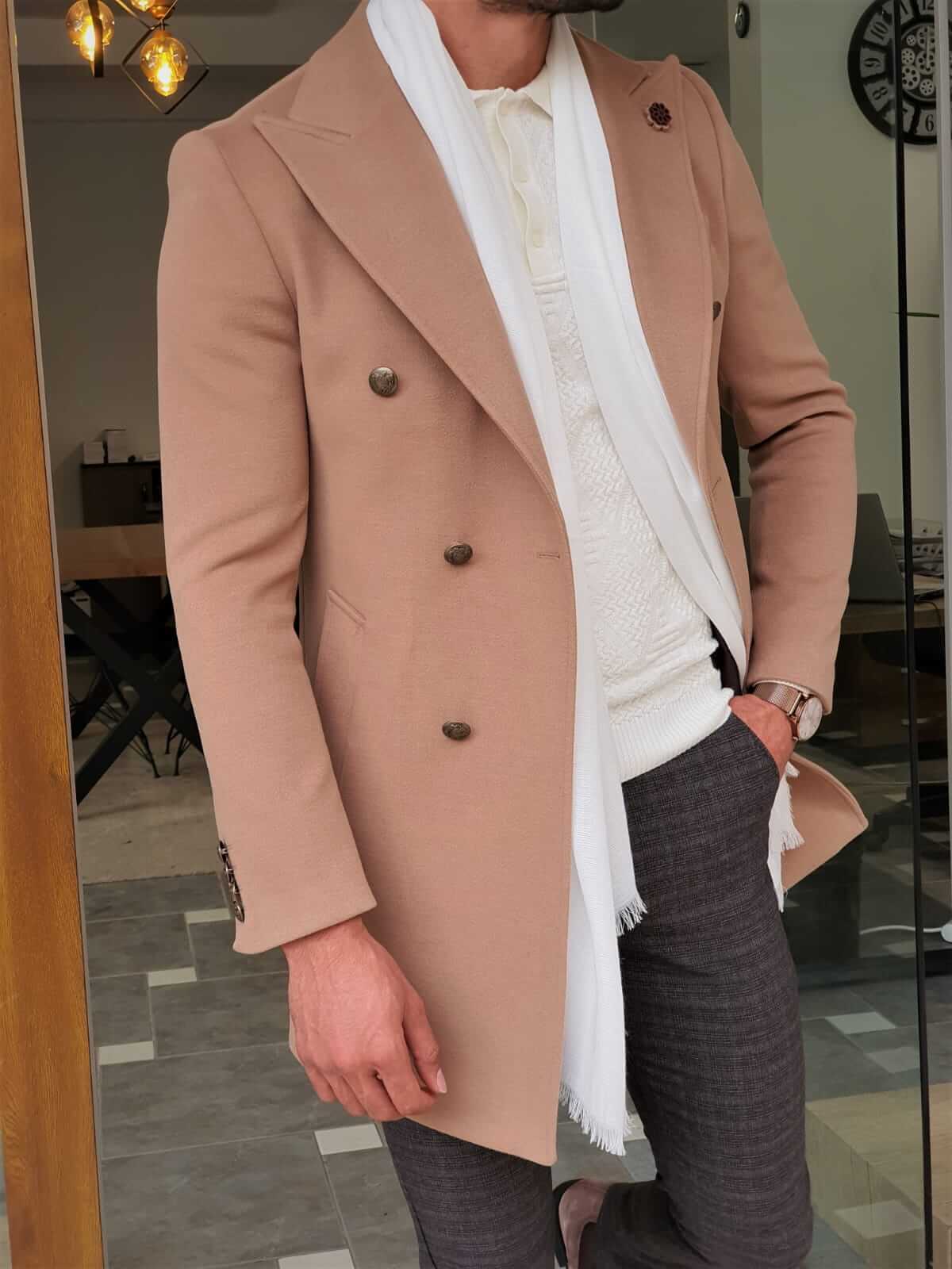 COLDEN DOUBLE BREASTED BEIGE WOOL COAT - Image 3
