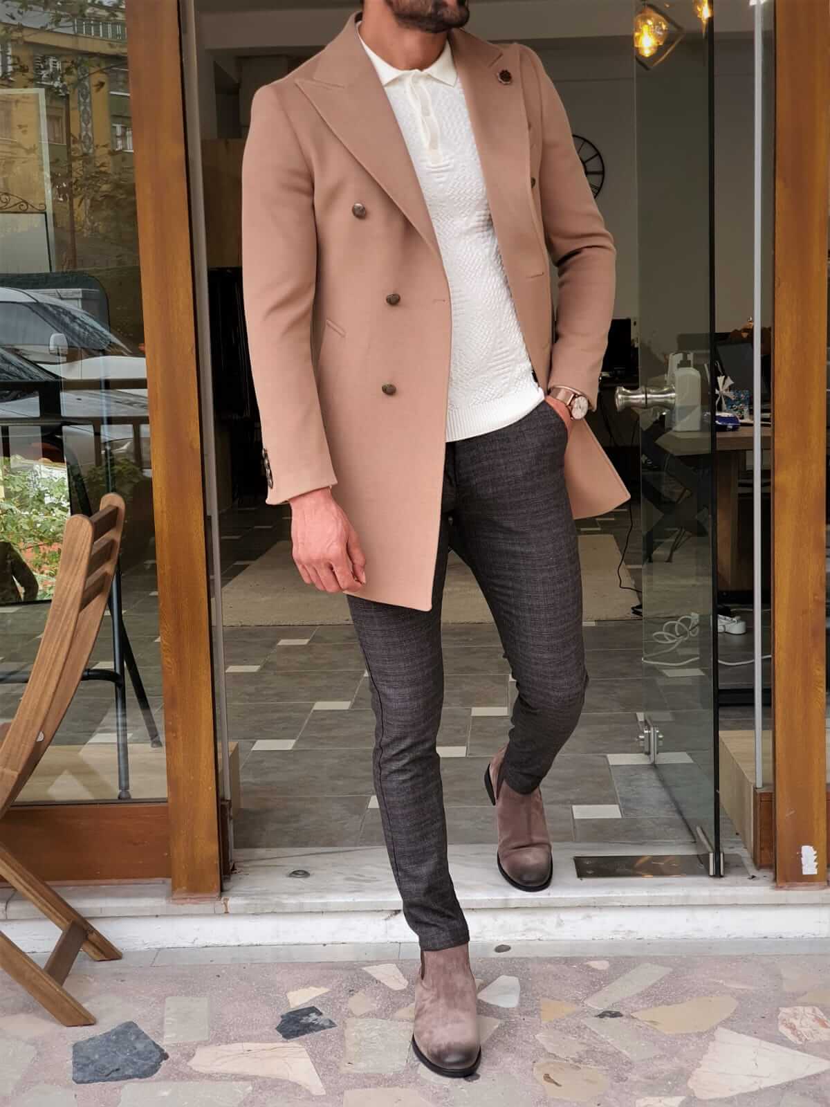 COLDEN DOUBLE BREASTED BEIGE WOOL COAT - Image 4