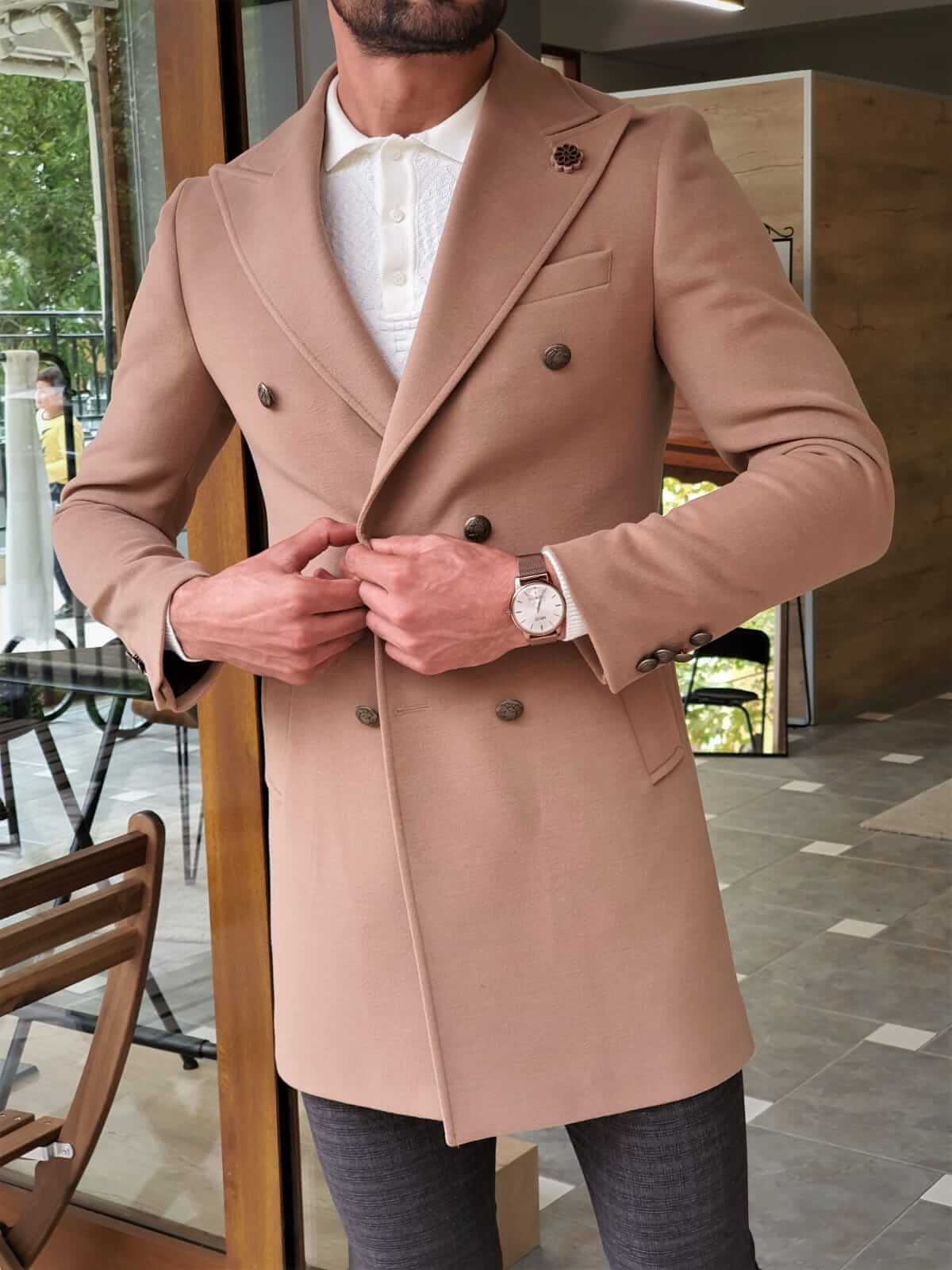 COLDEN DOUBLE BREASTED BEIGE WOOL COAT - Image 5