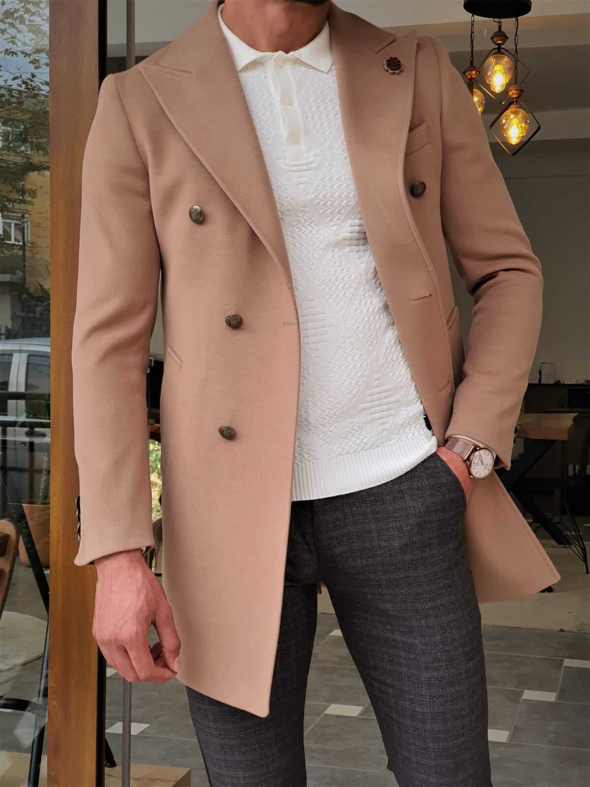 COLDEN DOUBLE BREASTED BEIGE WOOL COAT - Image 6