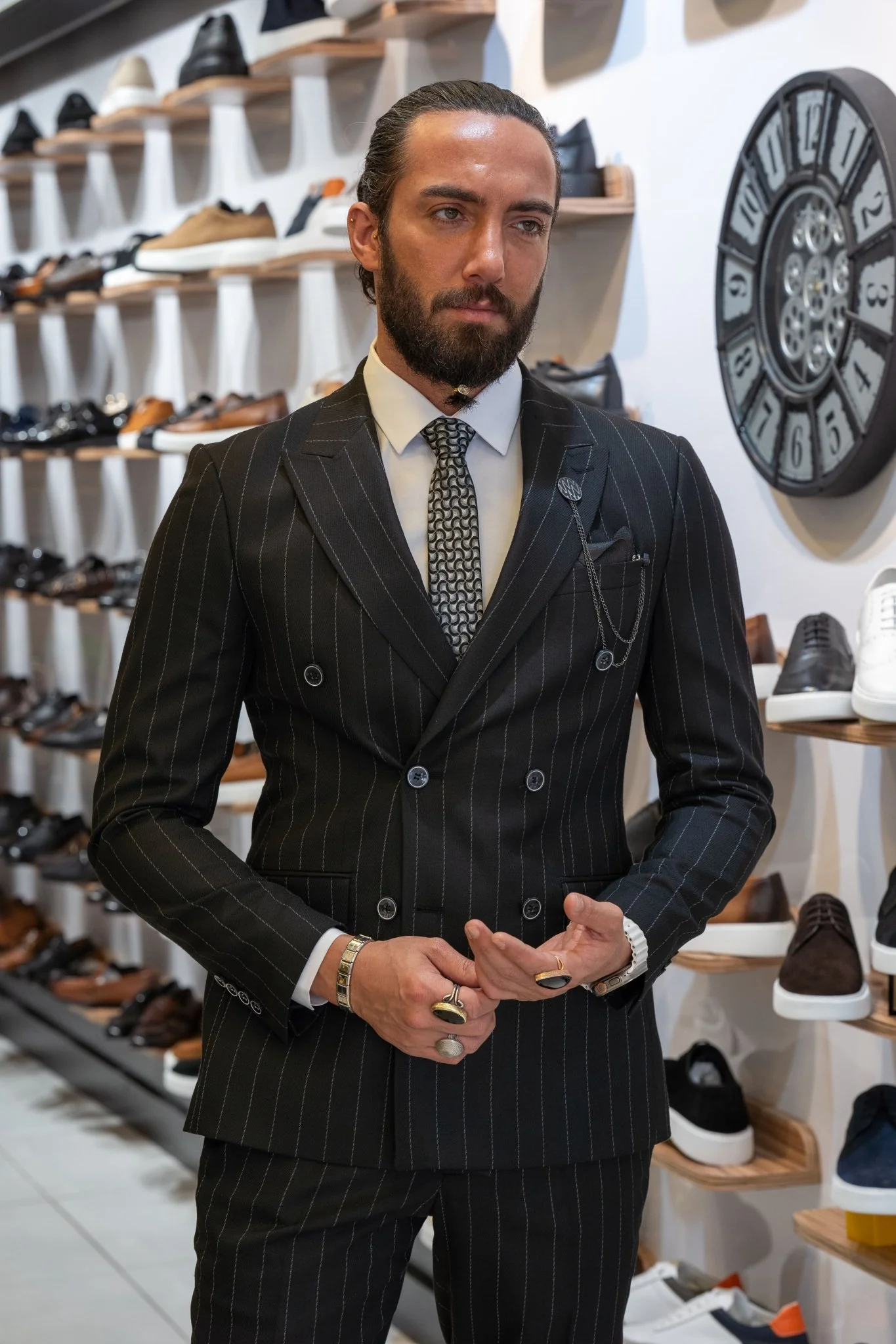 Petra Double Breasted Striped Black Suit - Image 3