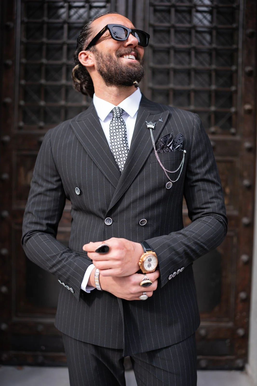 Petra Double Breasted Striped Black Suit - Image 4