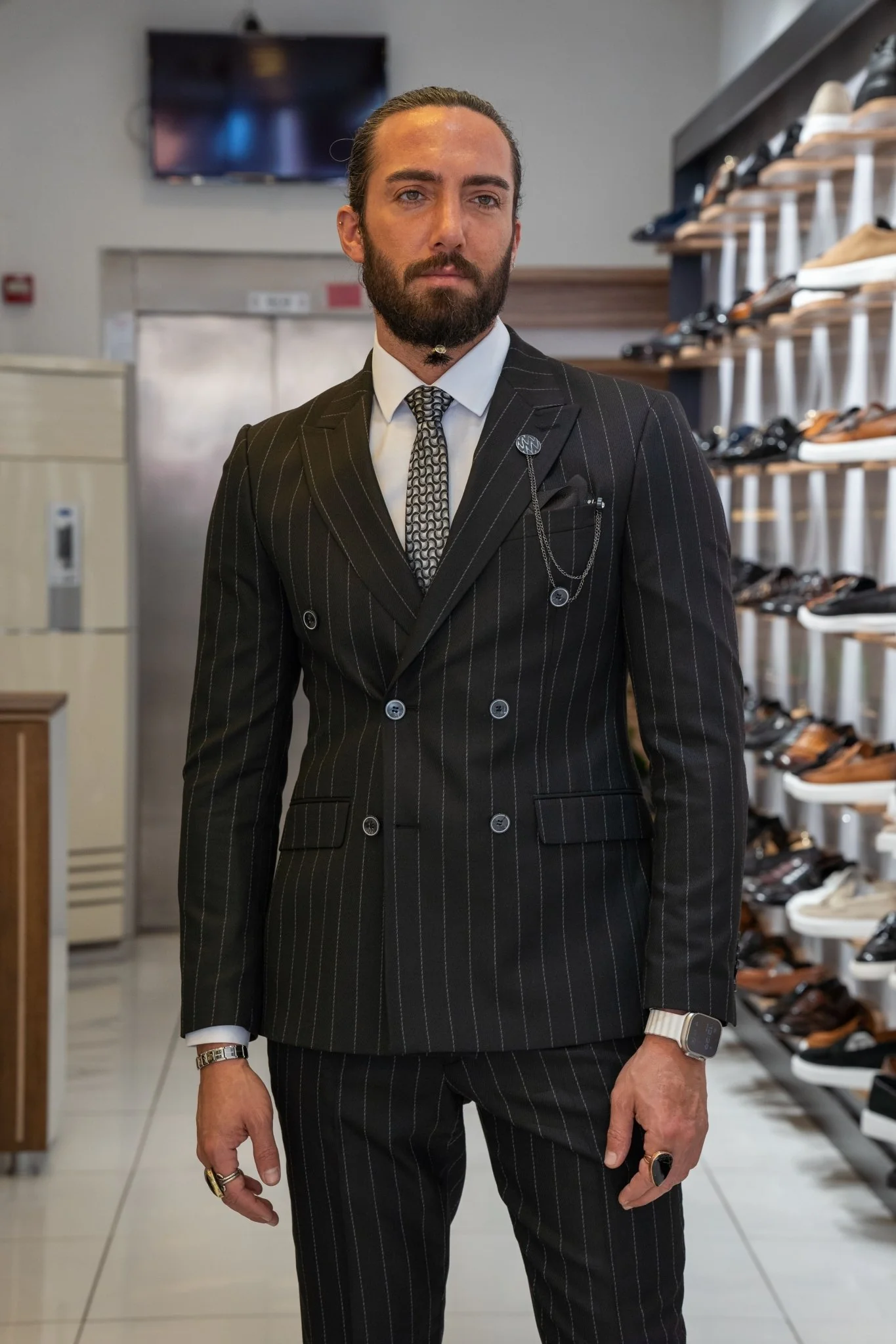 Petra Double Breasted Striped Black Suit - Image 5