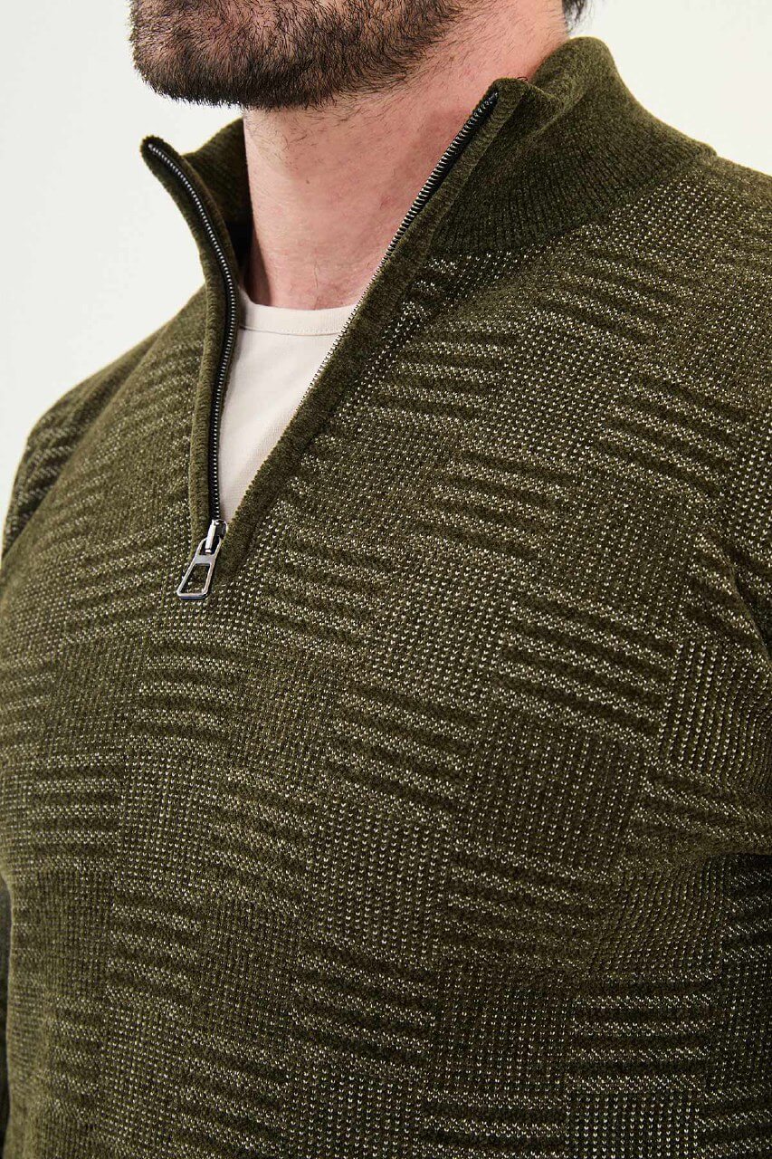 Men's Dark Green Quarter-Zip Sweater - Image 2