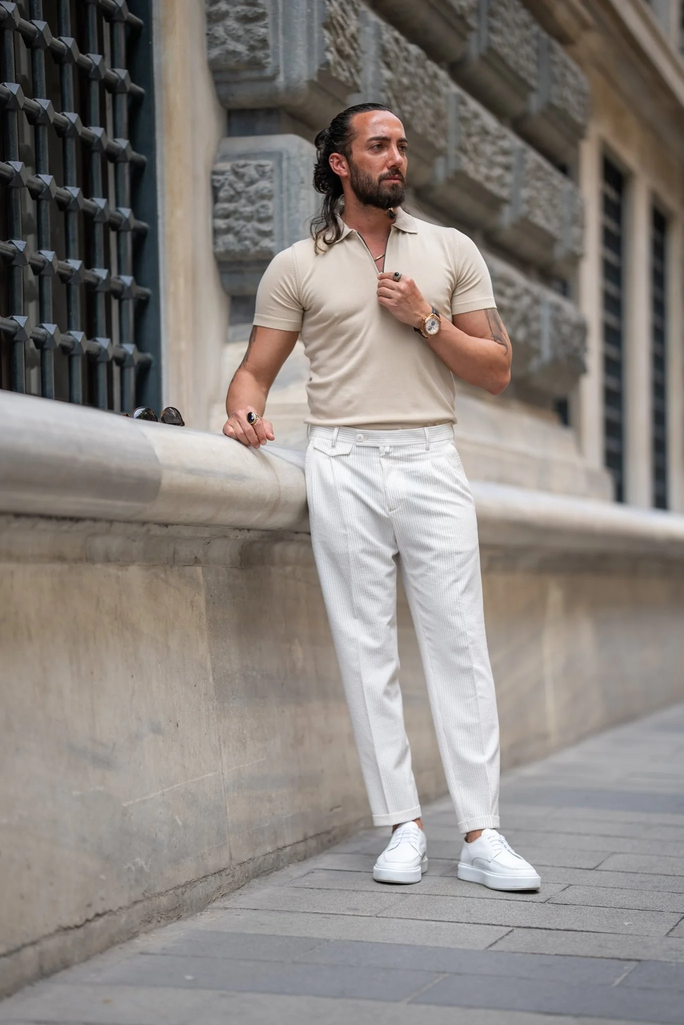 Slim Fit Men's Ecru Fabric Trousers (Casual). - Image 2