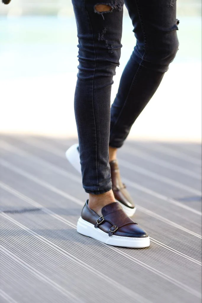 Santiago Brown Buckled Monk Strap Loafers - Image 8