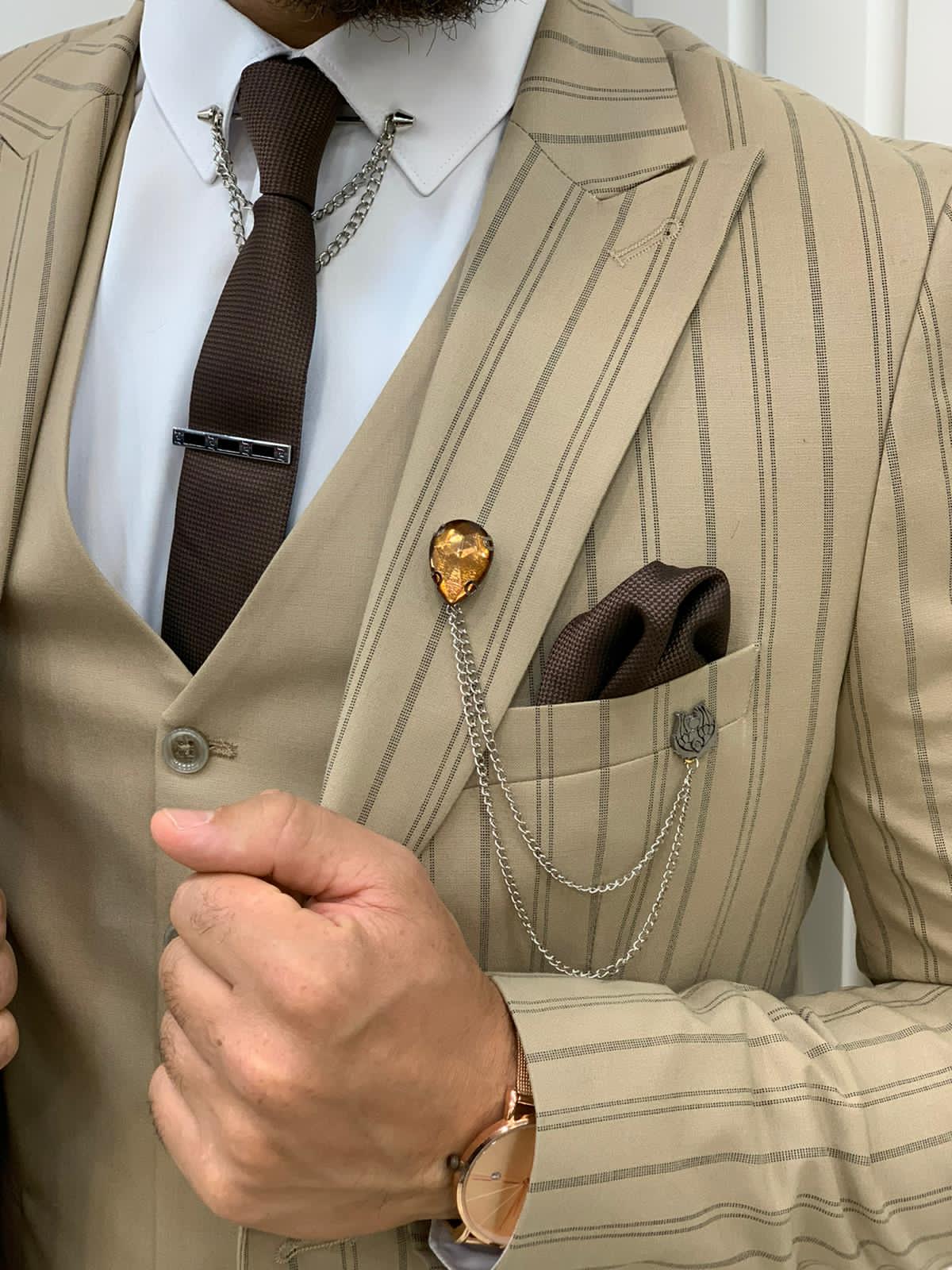 Grava Striped Cream Suit - Image 6