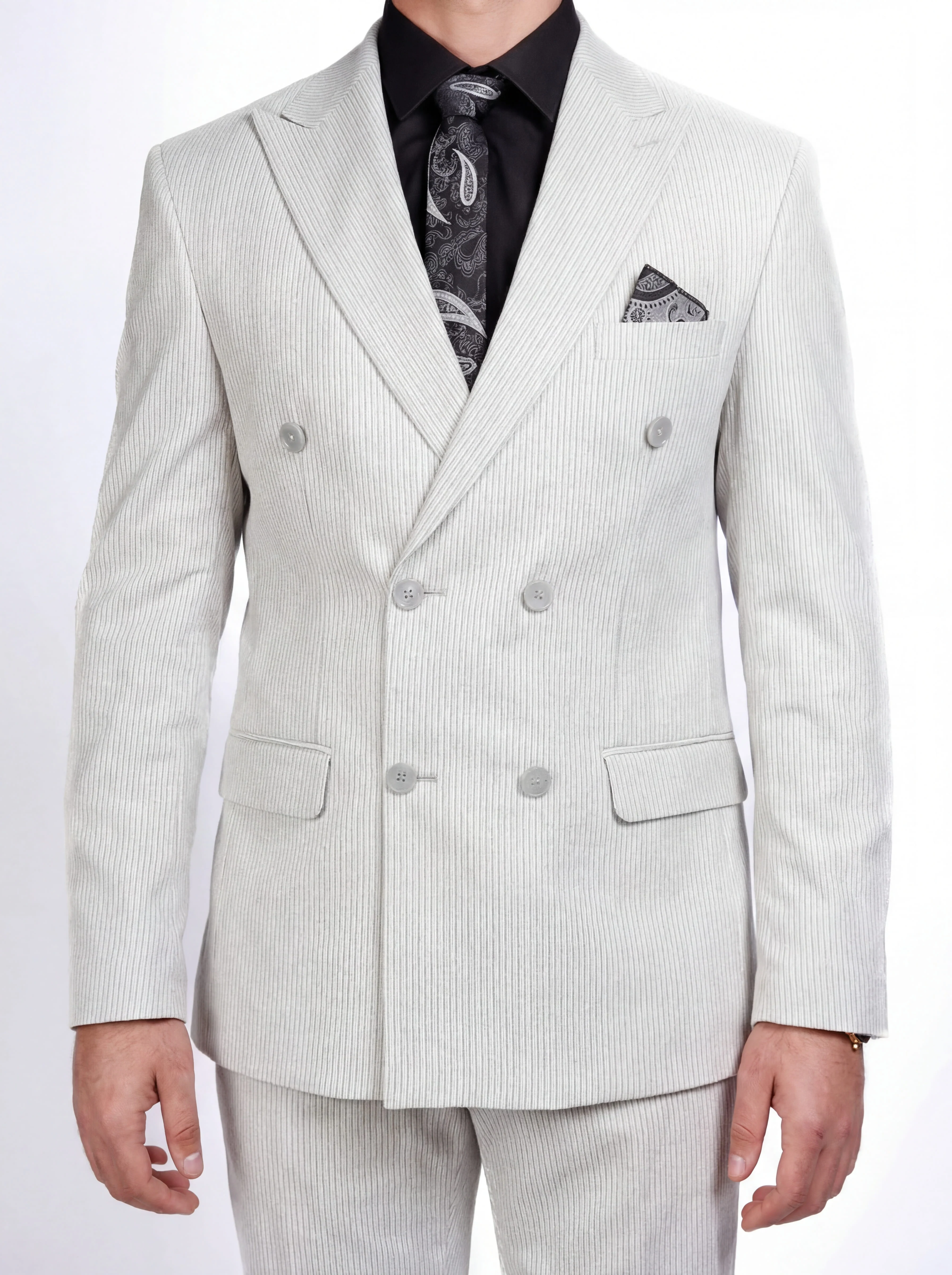 Gray Double-Breasted Pinstripe Prom Suit. - Image 6