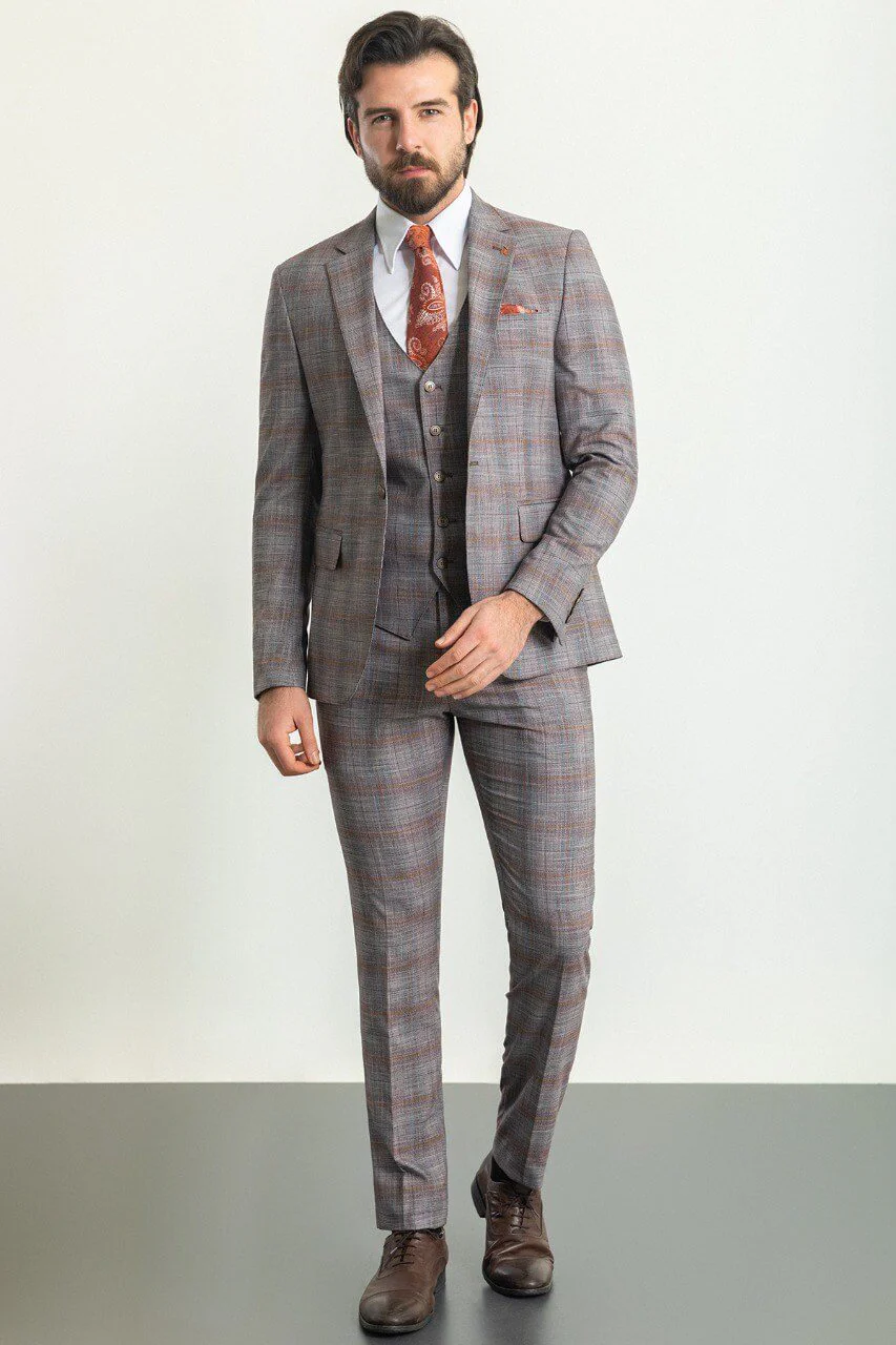 Gray Orange 3-Piece Suit.