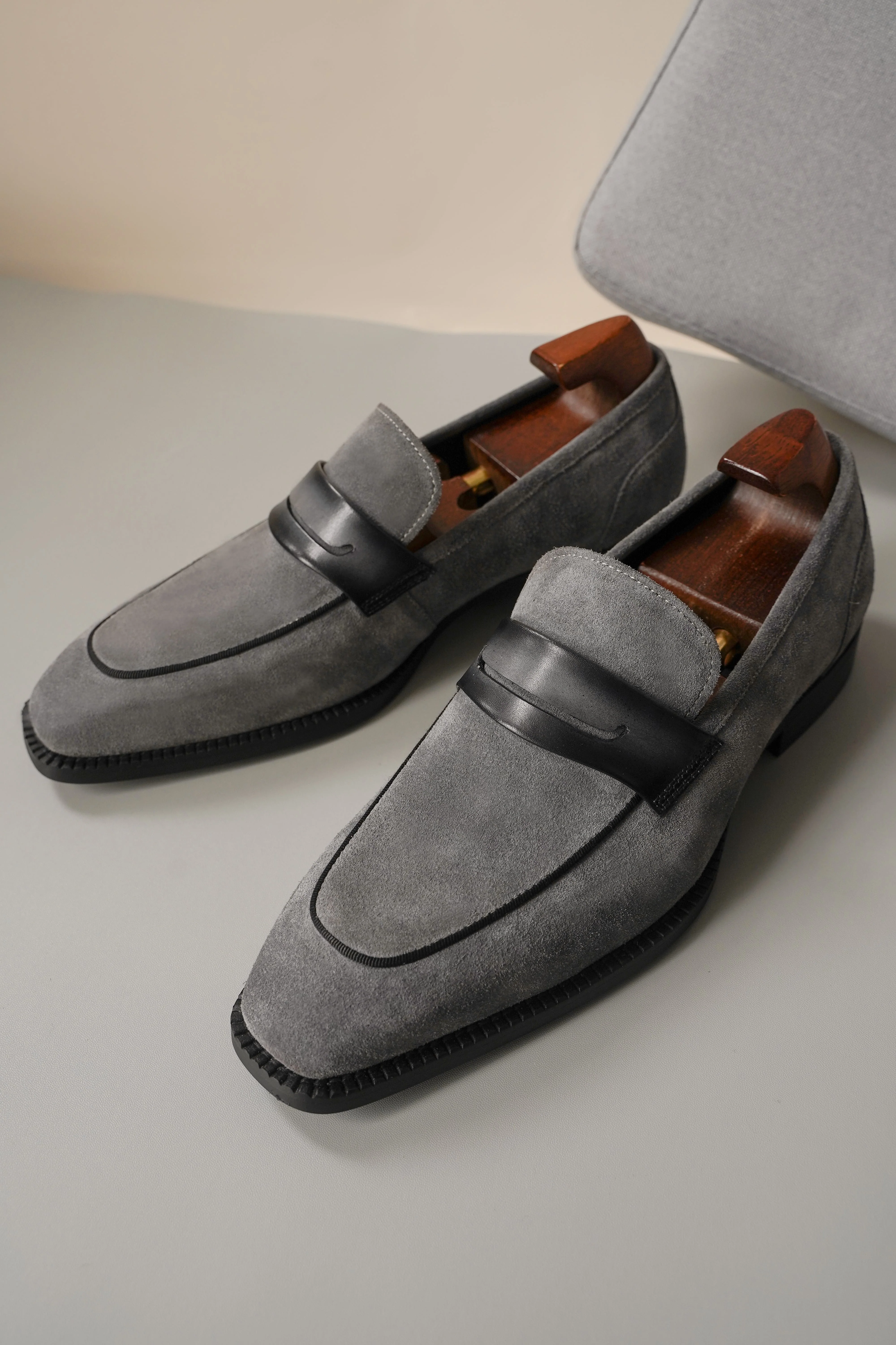 Gray Suede Penny Loafers - Image 2