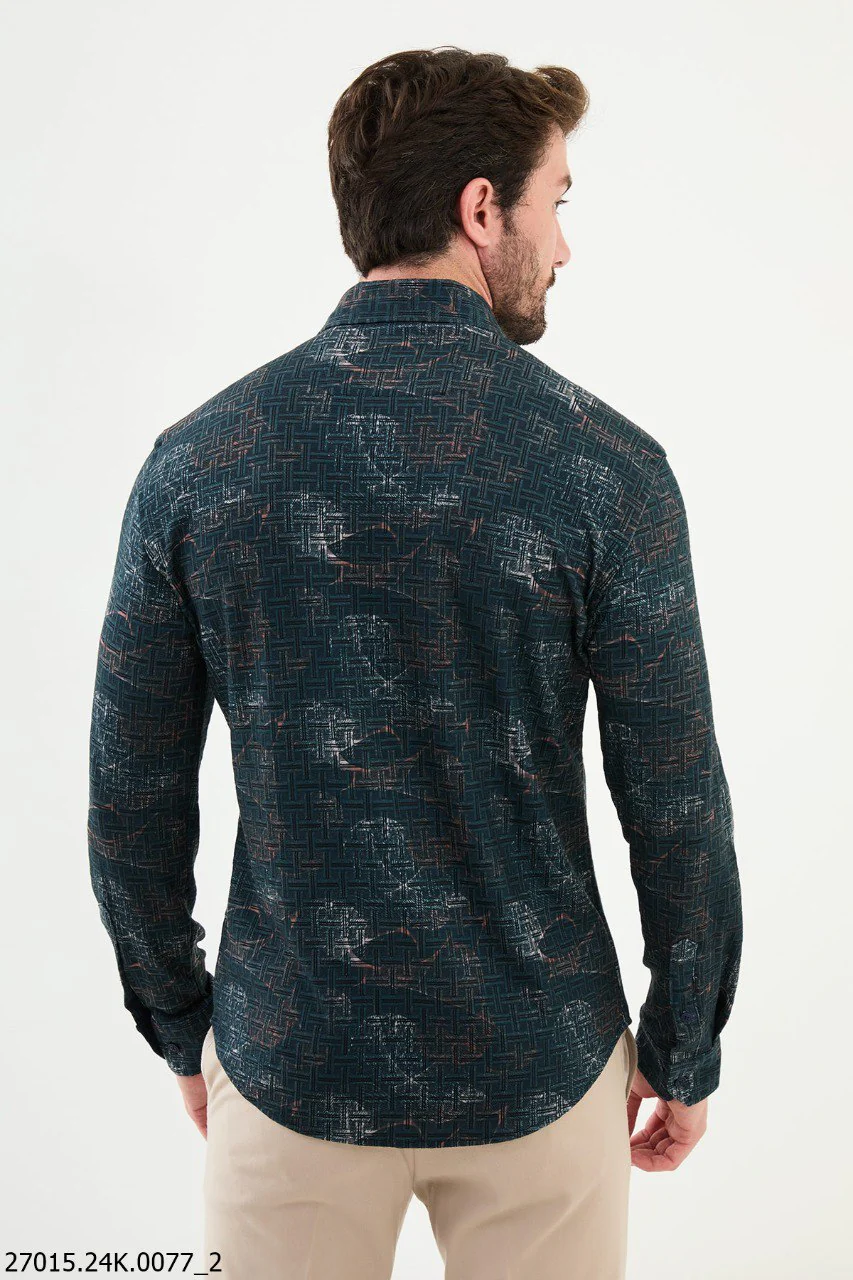 Green Patterned Men's Shirt. - Image 3