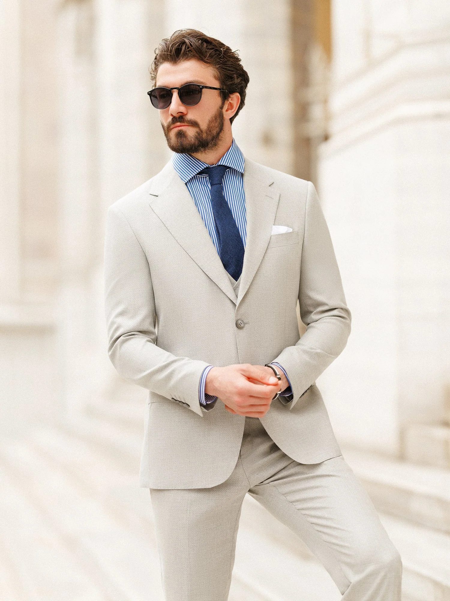 Grey Slim-Fit Notch Lapel 3-Piece Suit. - Image 11