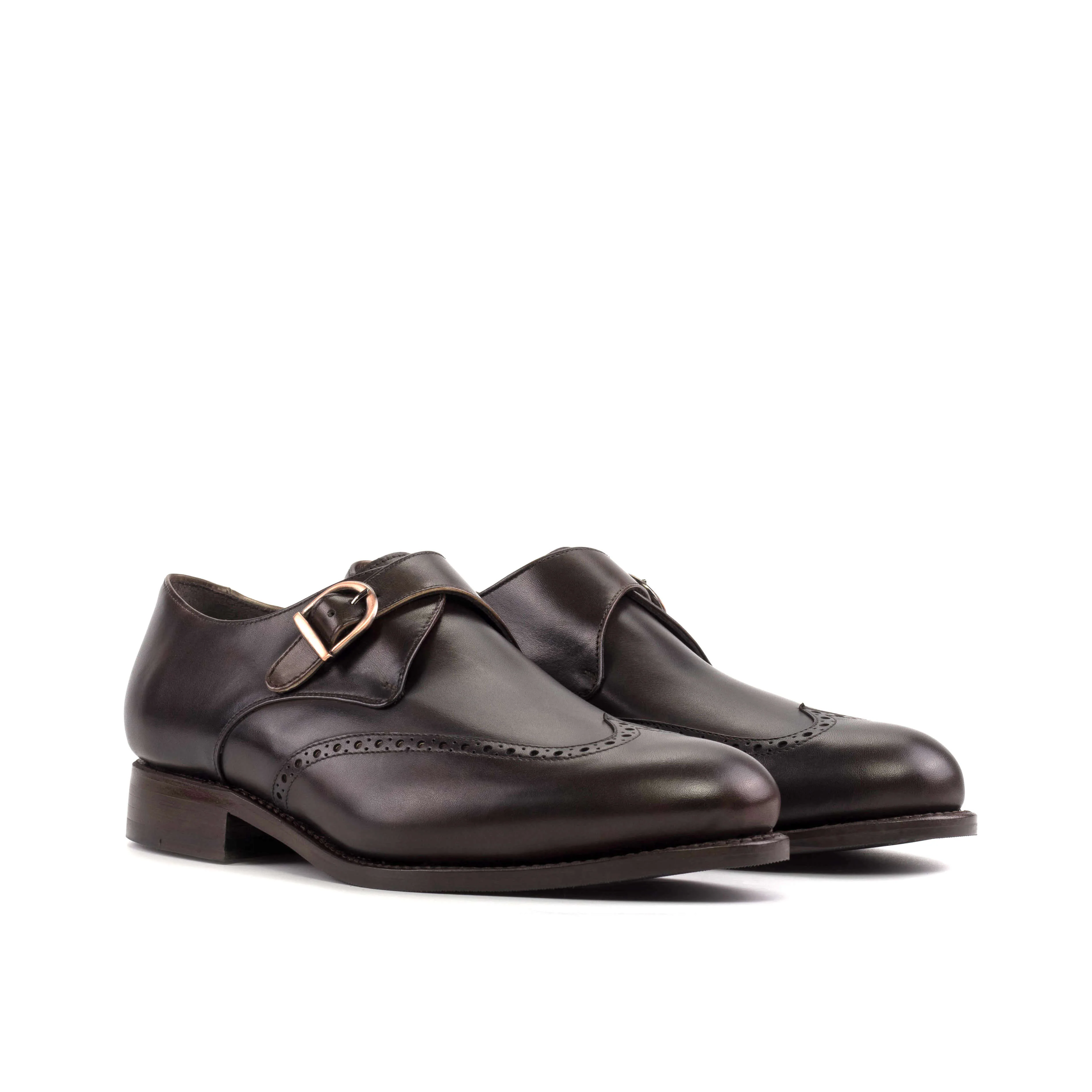 Handmade Dark Brown Leather Single Monk Strap Shoes. - Image 4