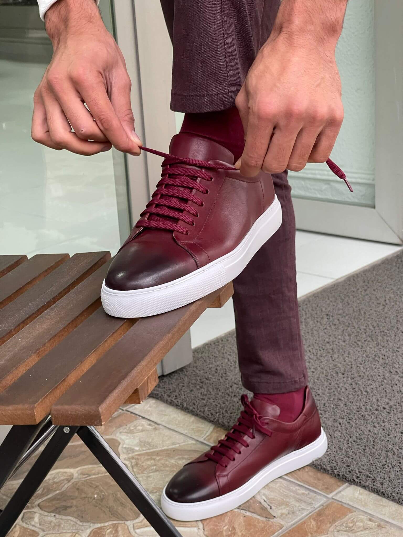 Vienna Edition Hollo Claret Red Lace-Up Sneakers. - Image 3