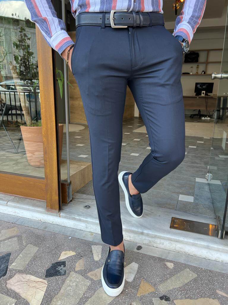 Slim Fit Dark Blue Trousers for Men - Image 3