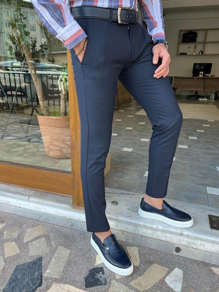 Slim Fit Dark Blue Trousers for Men - Image 4