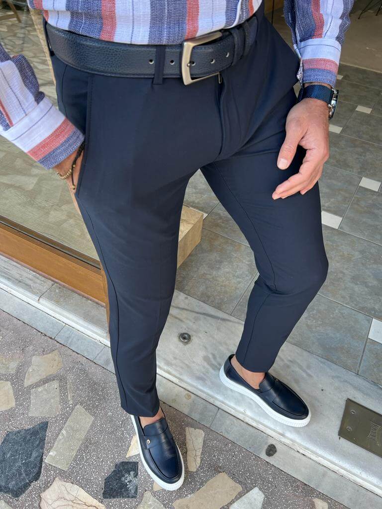 Slim Fit Dark Blue Trousers for Men - Image 5