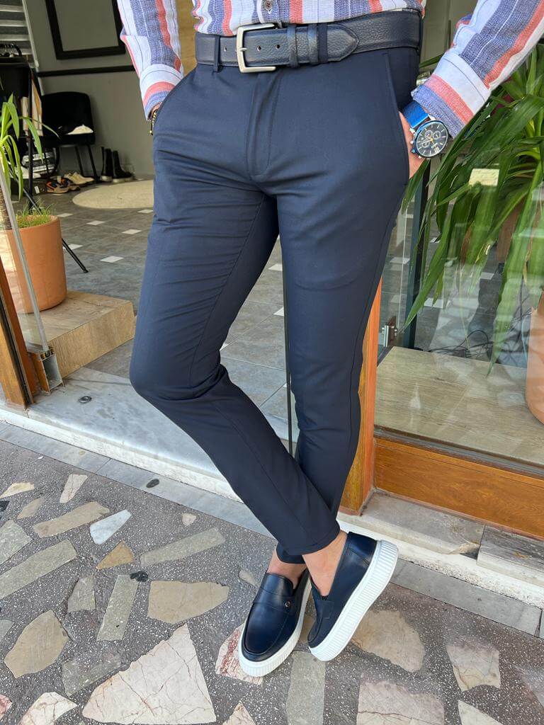 Slim Fit Dark Blue Trousers for Men - Image 6
