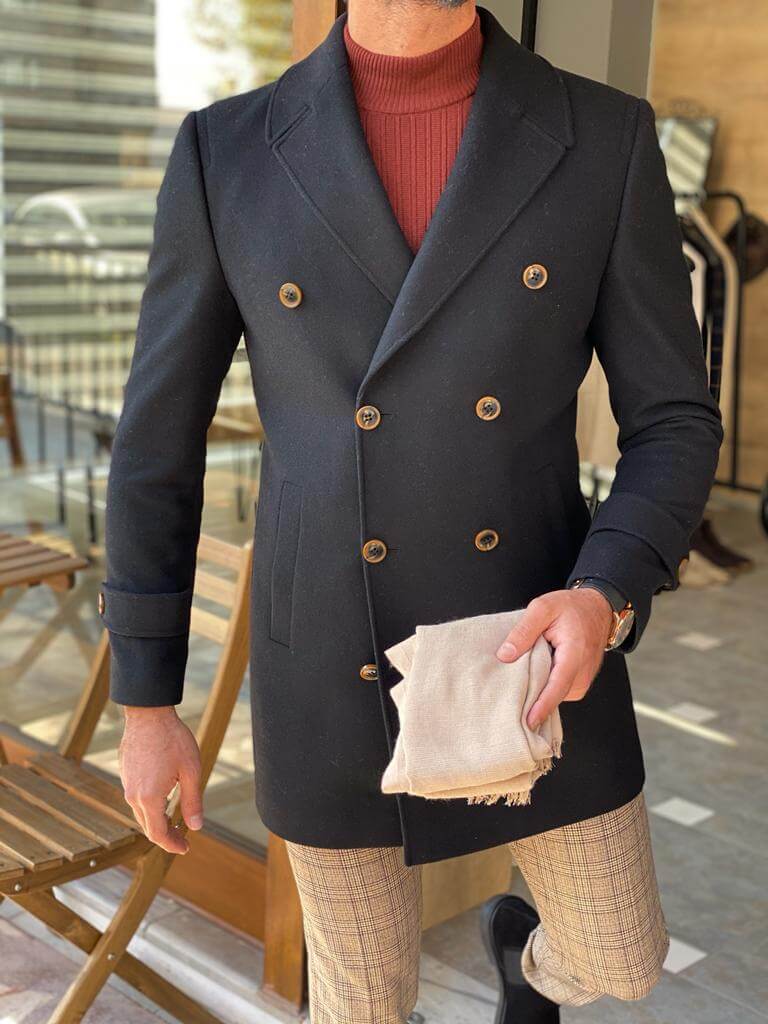 Hollo Double Breasted Black Wool Coat - Image 3