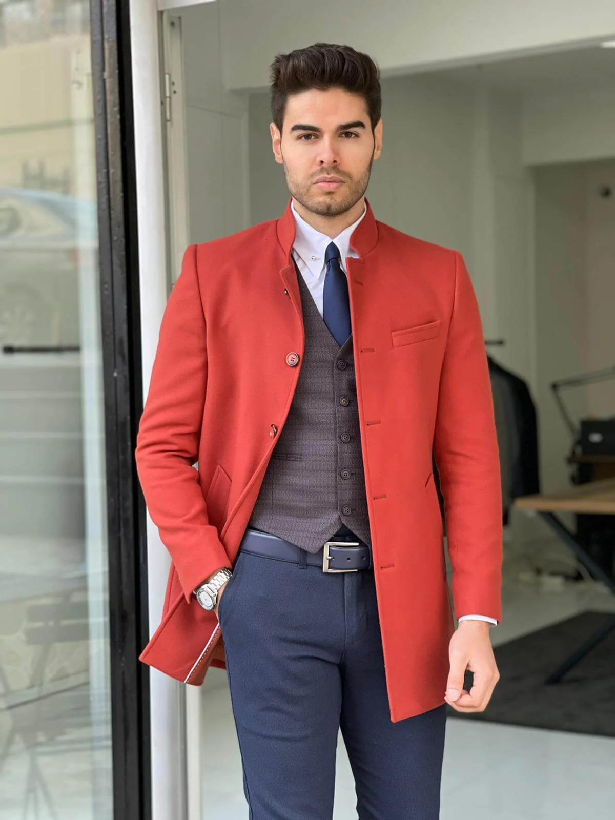 Hollo Judge Collar Tile Wool Coat - Image 3