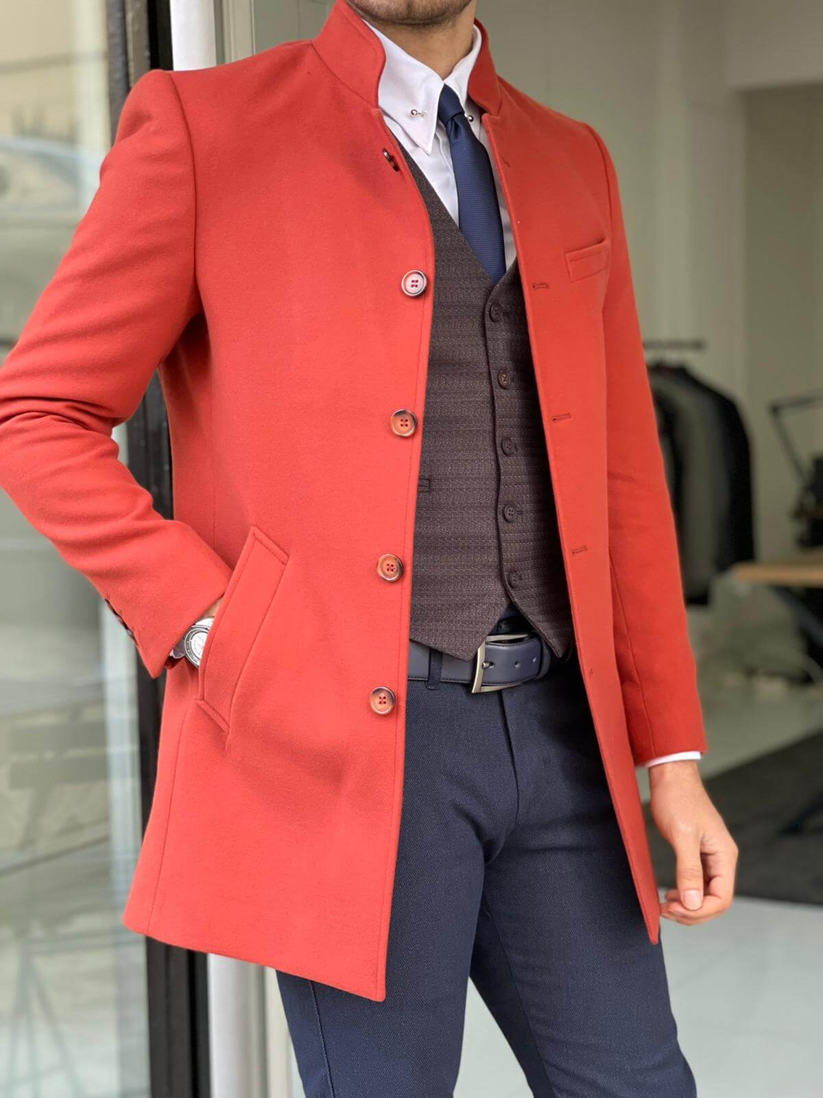 Hollo Judge Collar Tile Wool Coat - Image 4