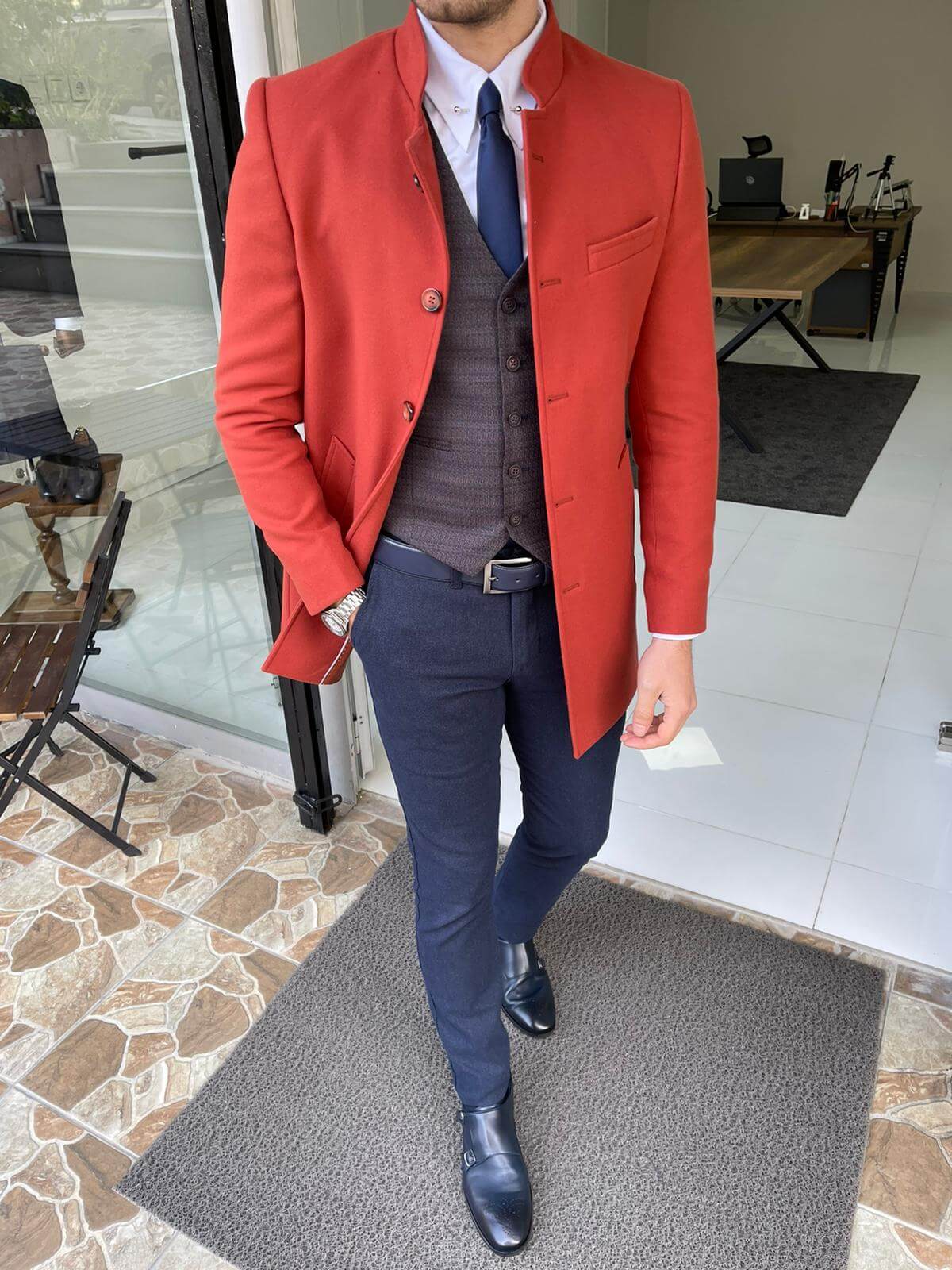 Hollo Judge Collar Tile Wool Coat - Image 5