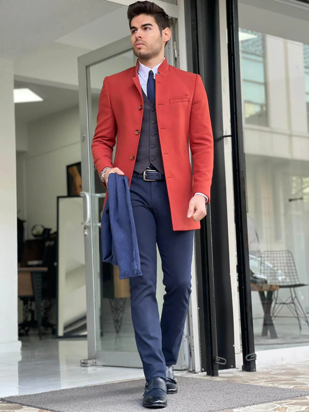 Hollo Judge Collar Tile Wool Coat - Image 6