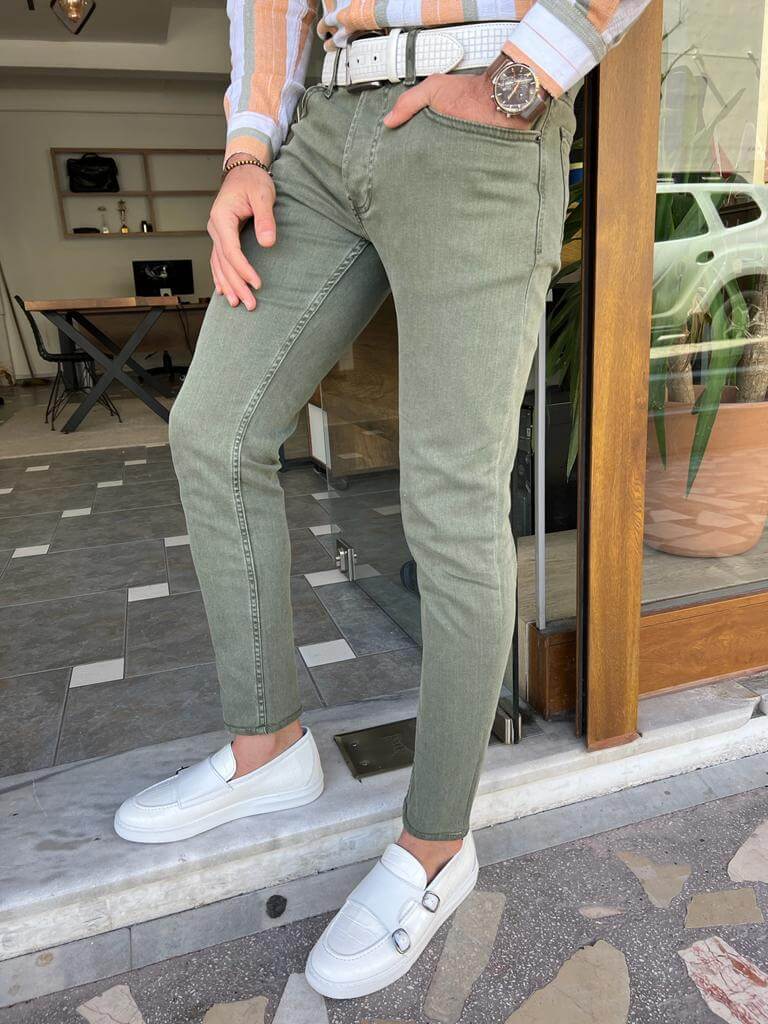 HolloMen Khaki Slim Fit Casual Summer Jeans. - Image 6