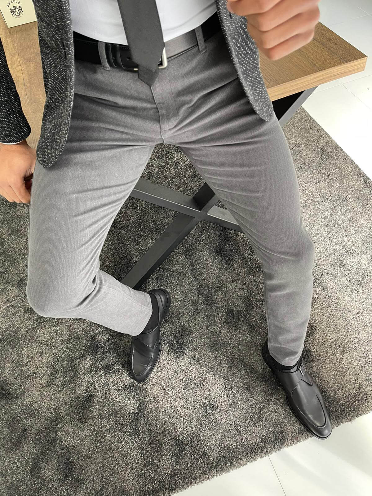 HolloMen Gray Slim Fit Formal Trousers. - Image 3