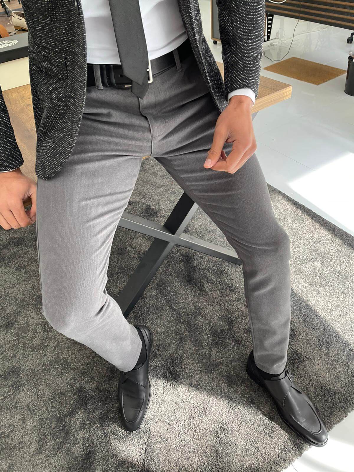 HolloMen Gray Slim Fit Formal Trousers. - Image 5