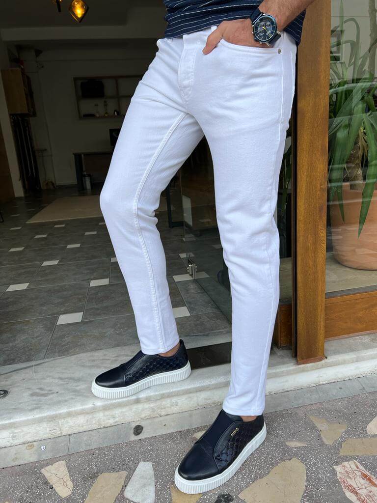 HolloMen White Slim Fit Summer Jeans. - Image 4