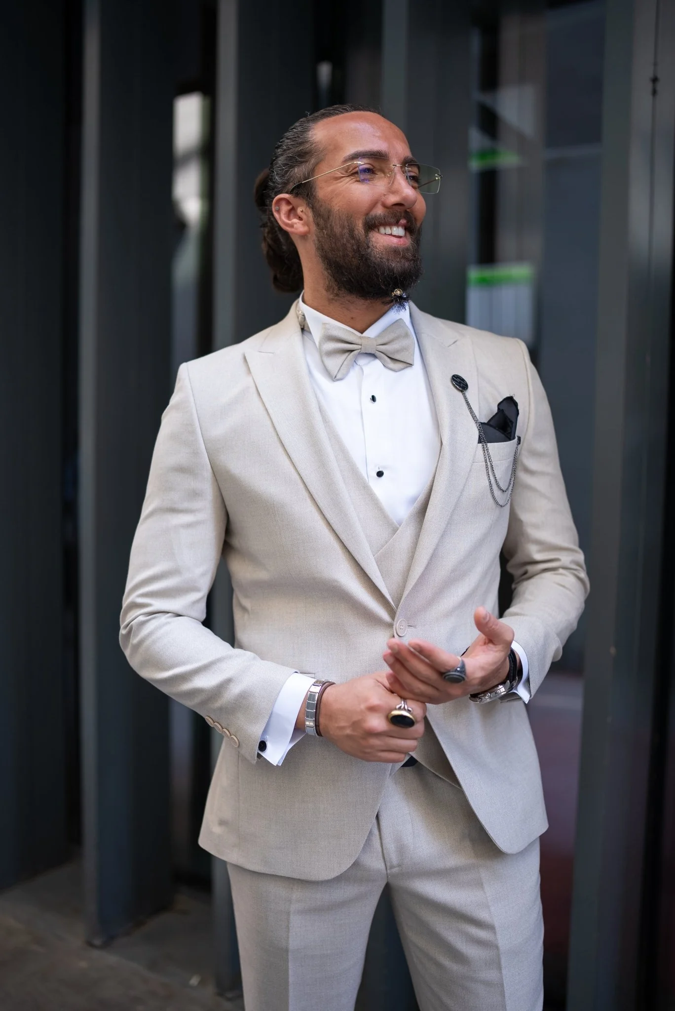 HolloMen Beige Groom Tuxedo Suit - Image 9