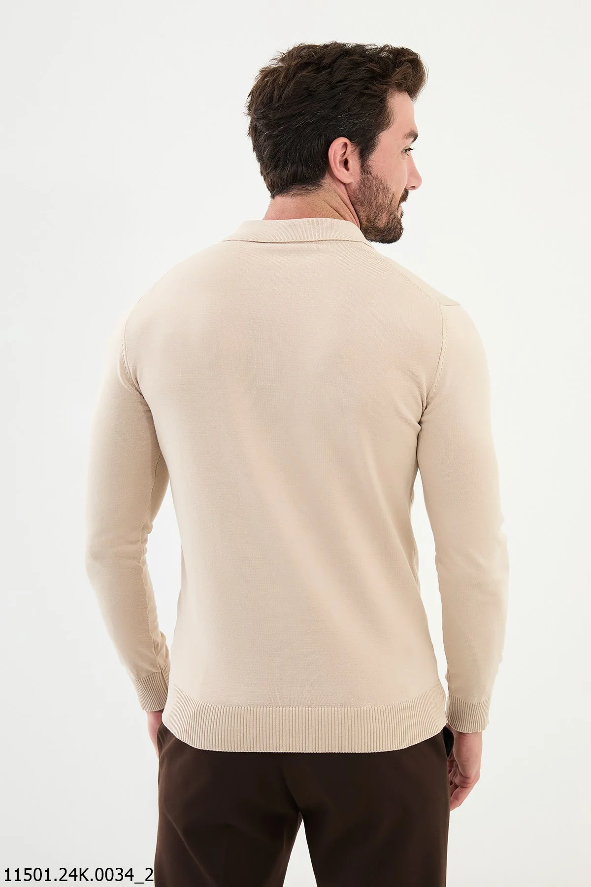 HolloMen Beige Long-Sleeve Polo Sweater. - Image 3