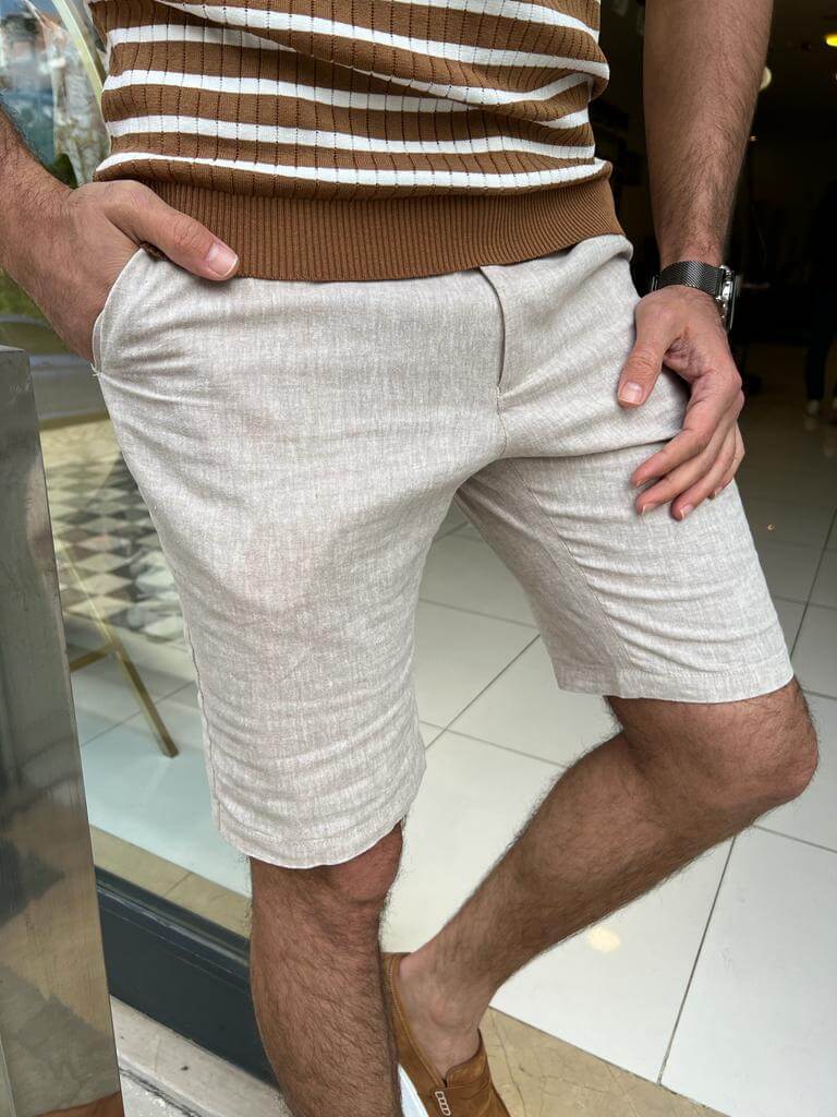 HolloMen Summer Casual Beige Linen Shorts. - Image 3